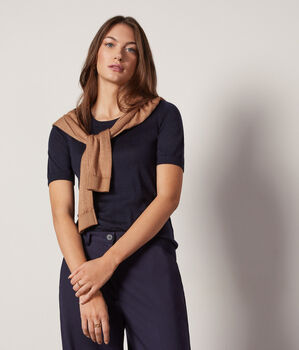 Short-Sleeved Round-Neck Ultrafine Cashmere Top