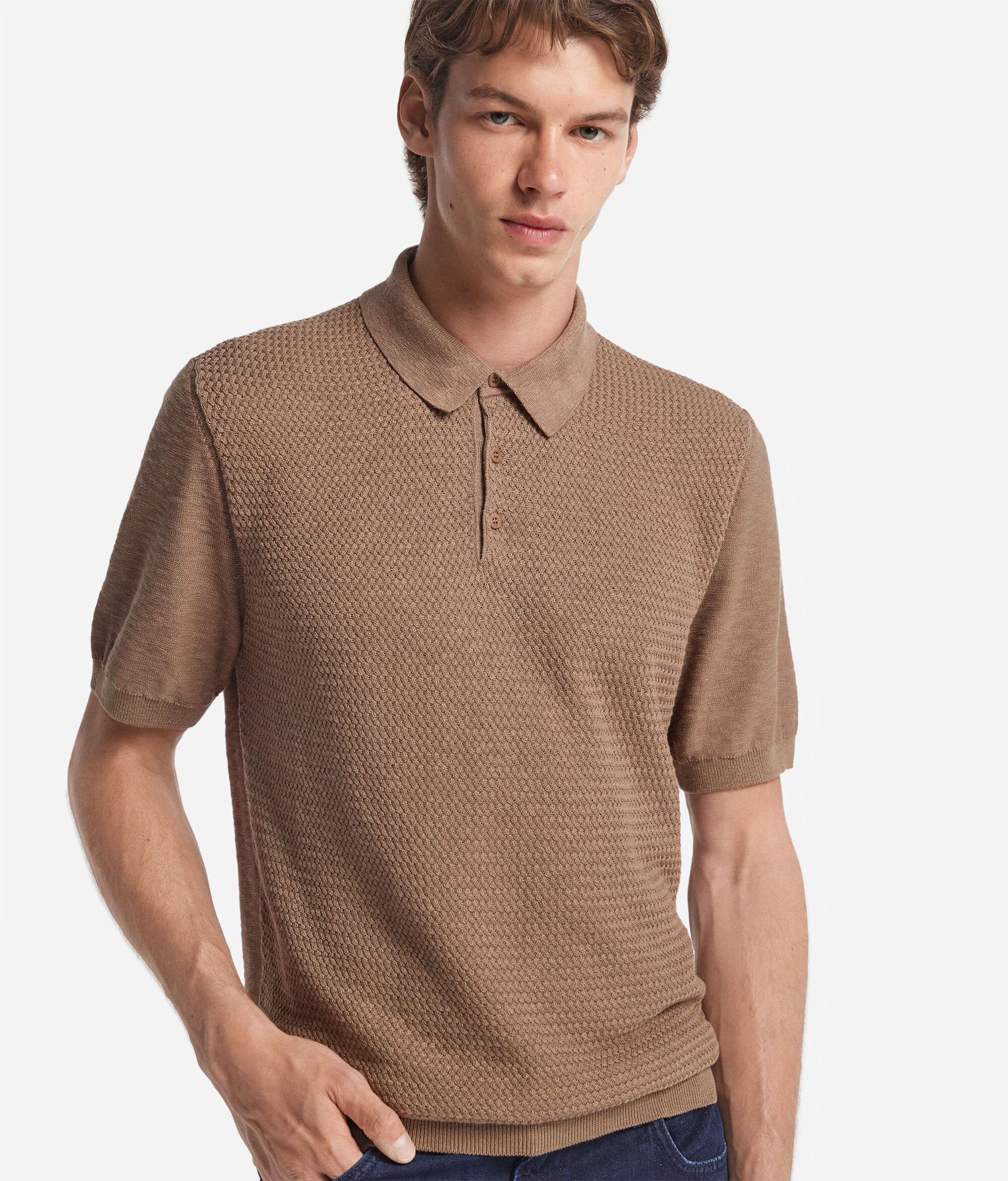Poloshirt mit kurzen Ärmeln Panamabindung