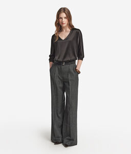 Blusa con scollo a V in seta - BROWN
