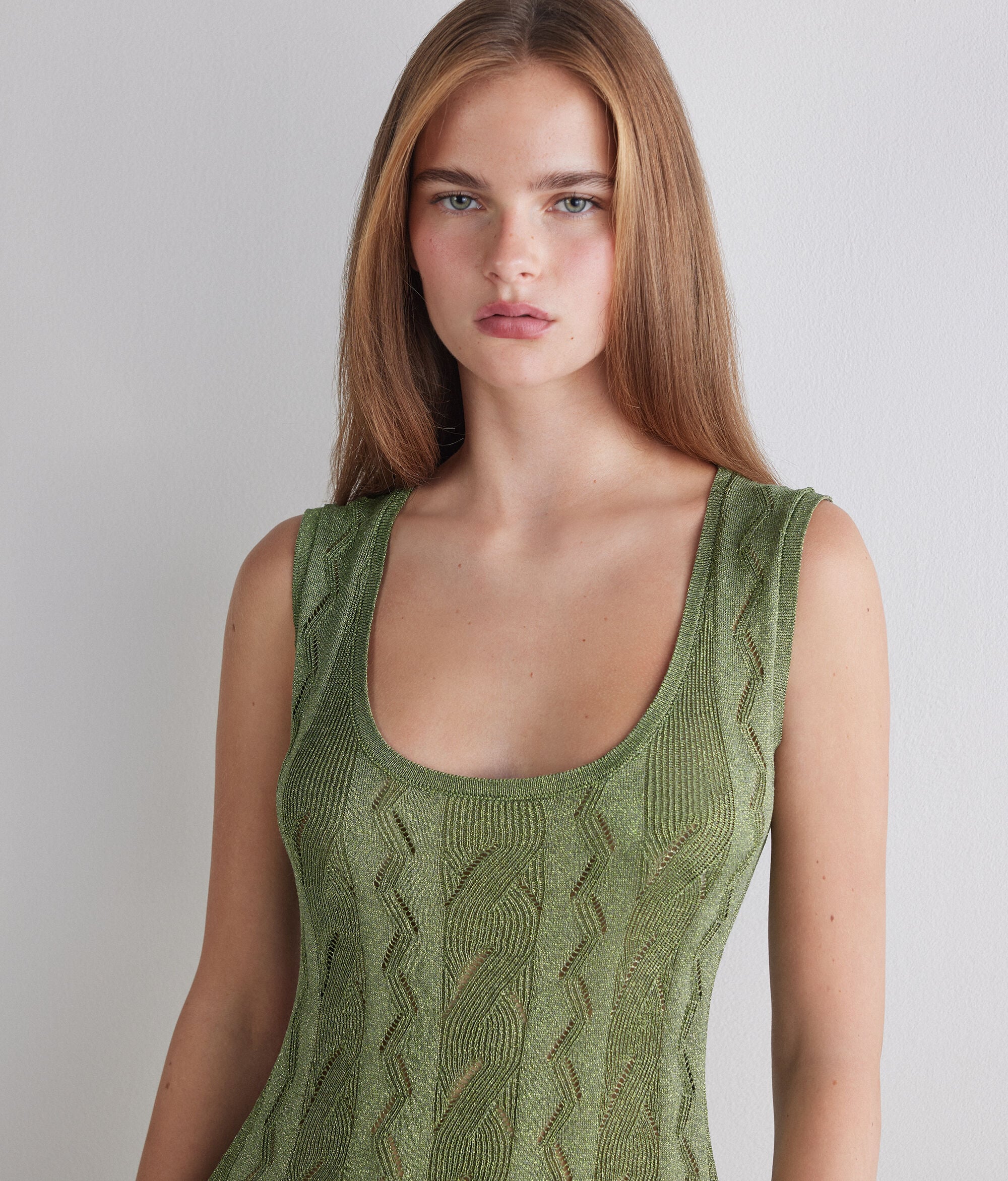 cable knit tank dress Lamé ribbed cable-knit Long sleeve