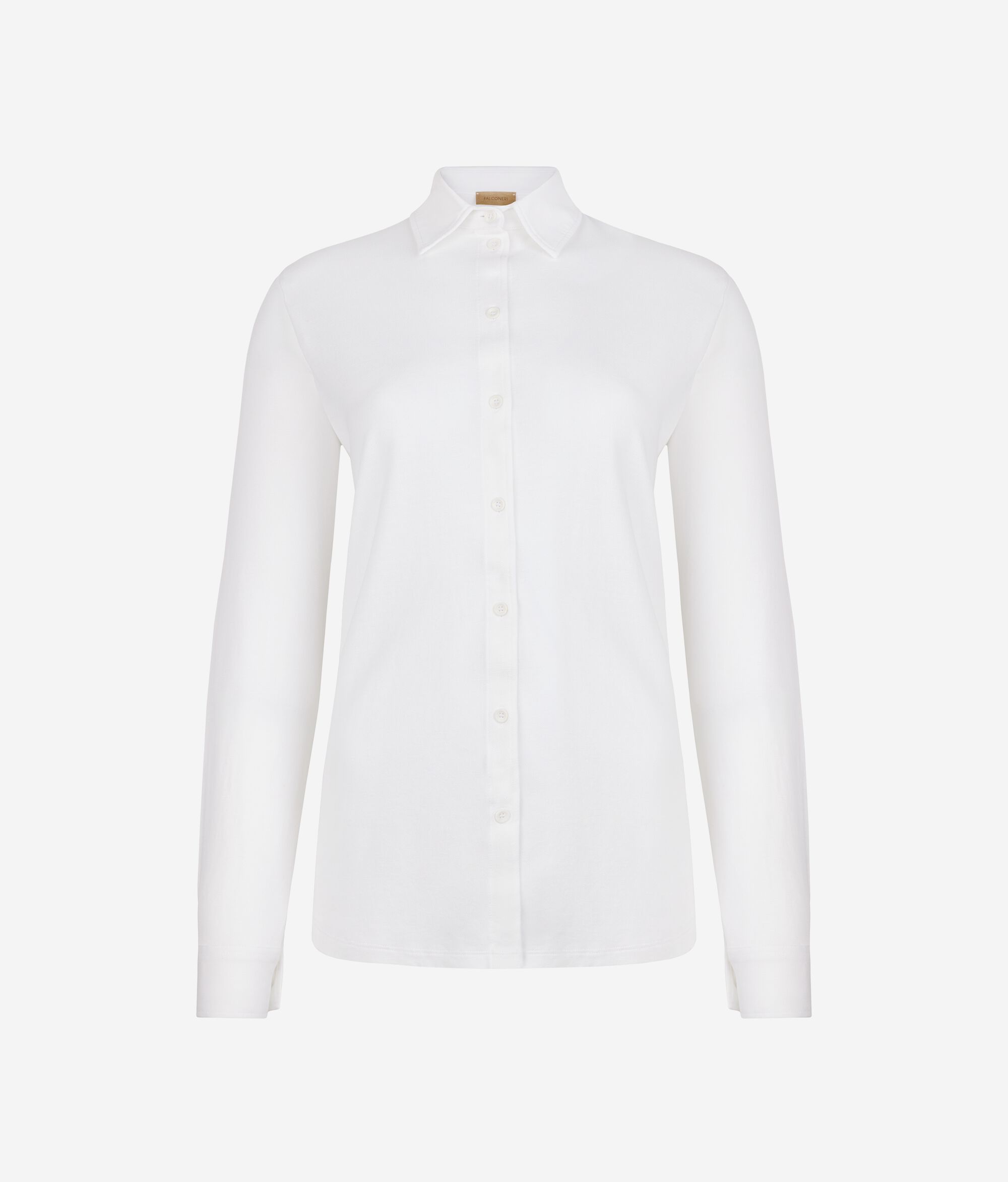 Long-Sleeved Shirt in Cotton and Silk Piqué