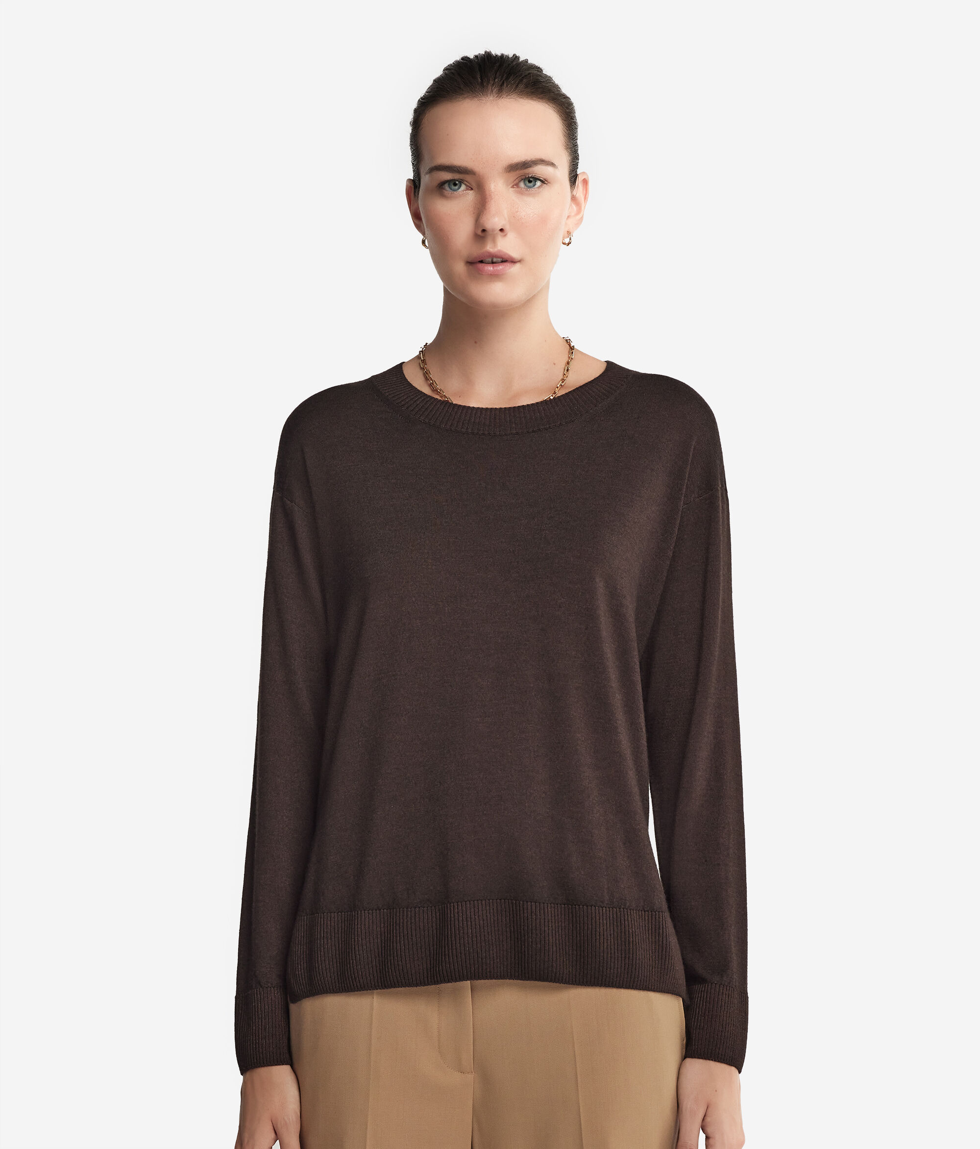 Round-Neck Cashmere Jumper with Slits
