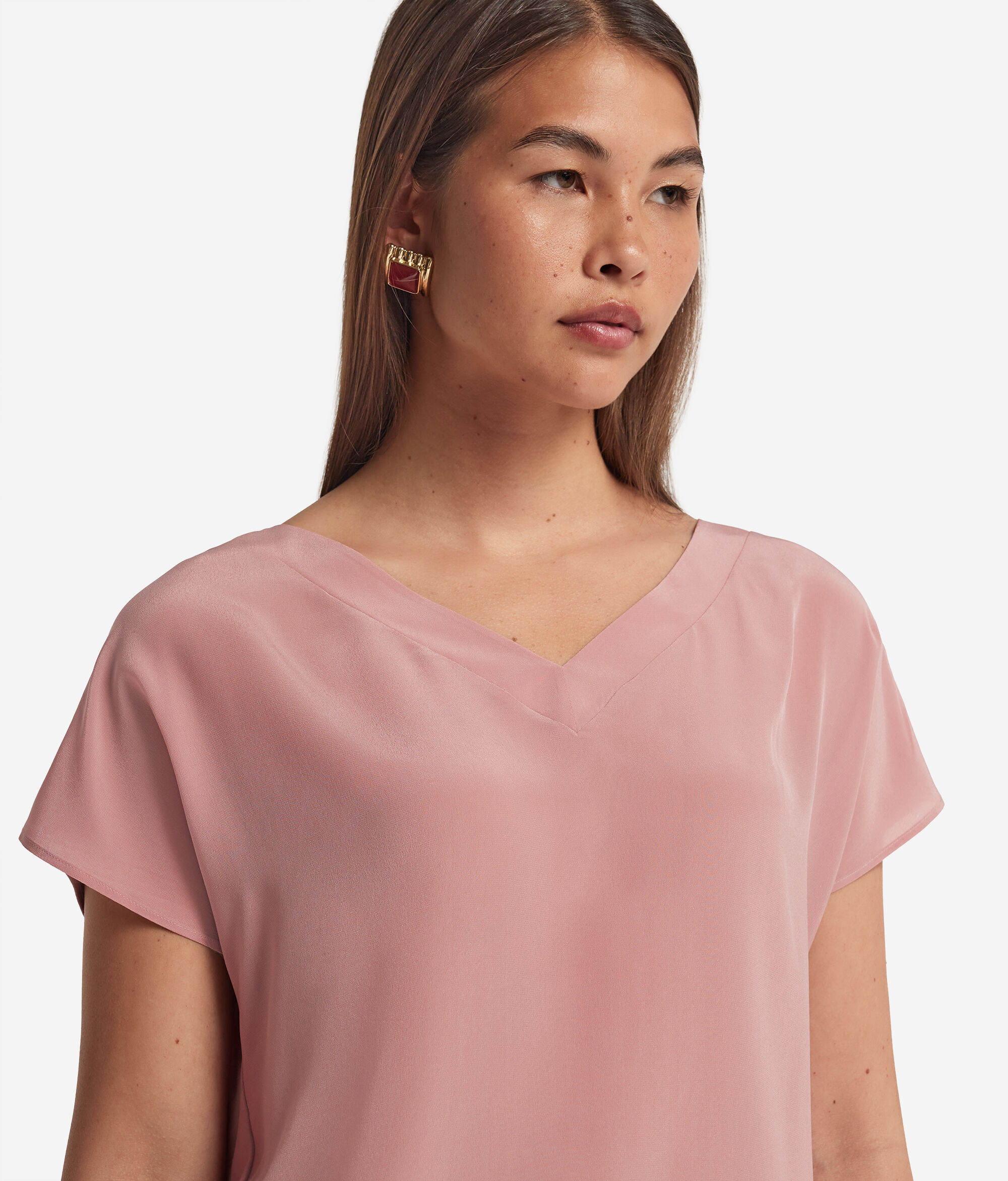 V-Neck Silk Kimono T-Shirt