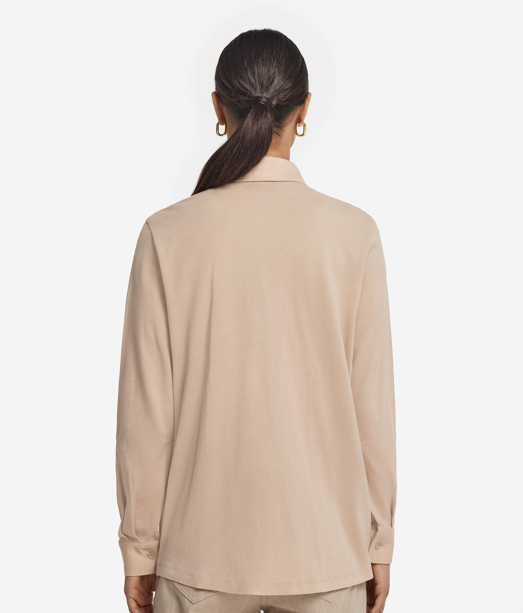 Long-Sleeved Shirt in Cotton and Silk Piqué