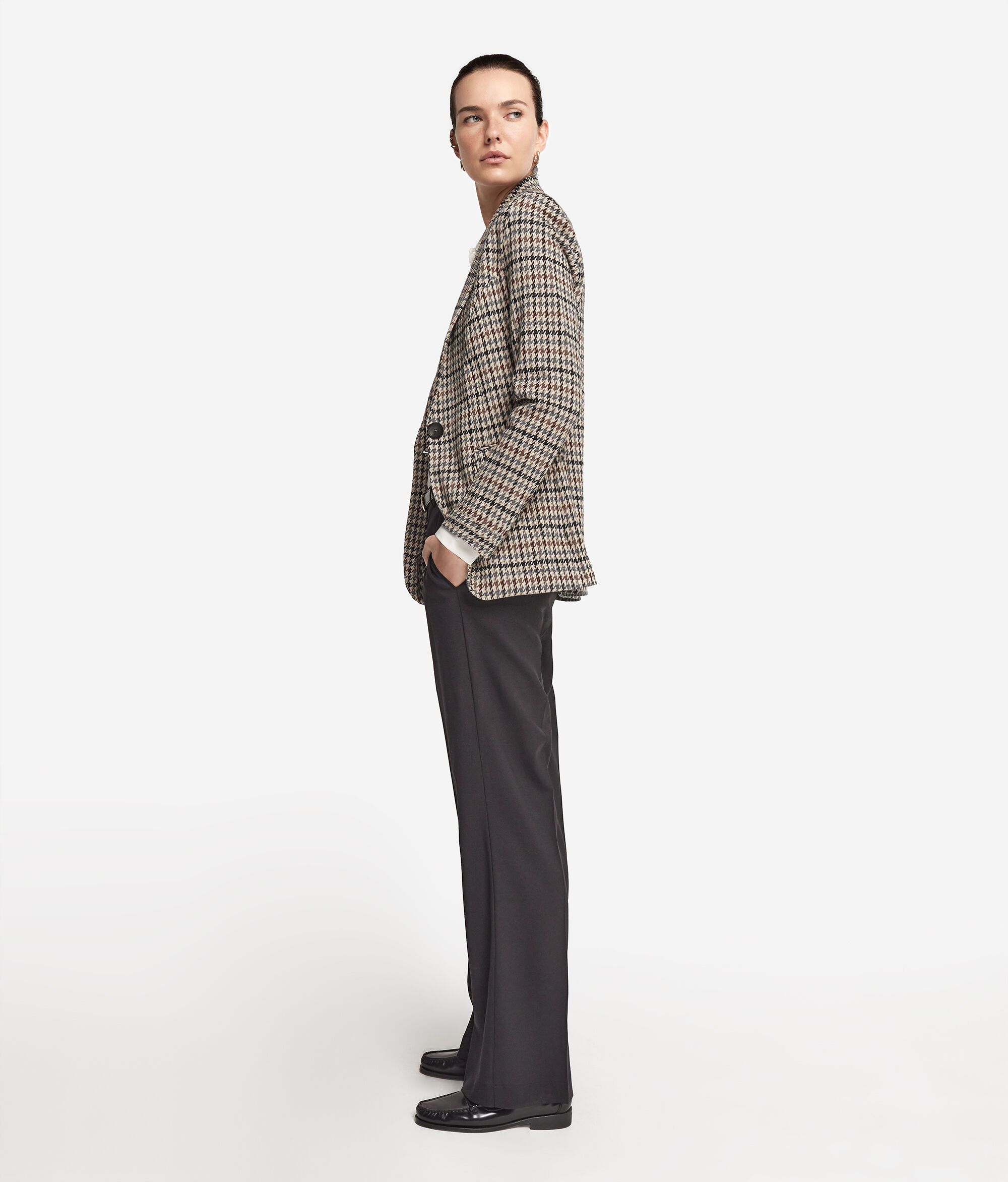 Veste pied-de-poule en coton et laine
