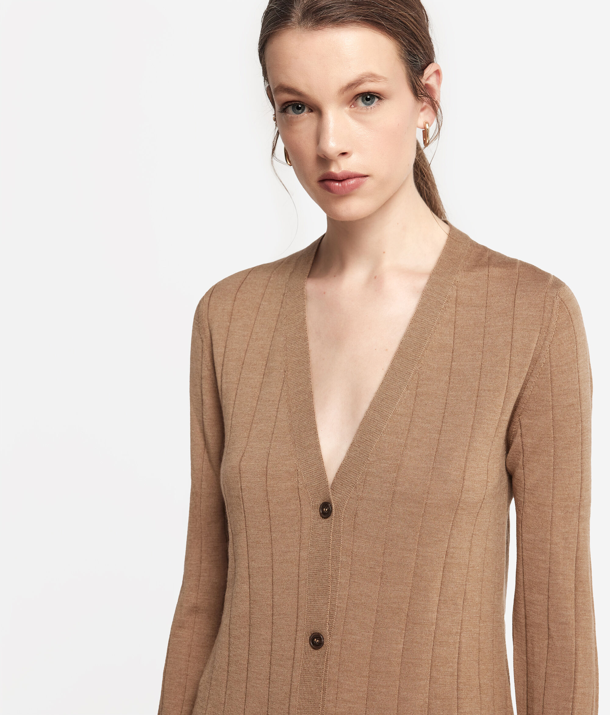 V-neck Wide Rib Ultrafine Cashmere Cardigan