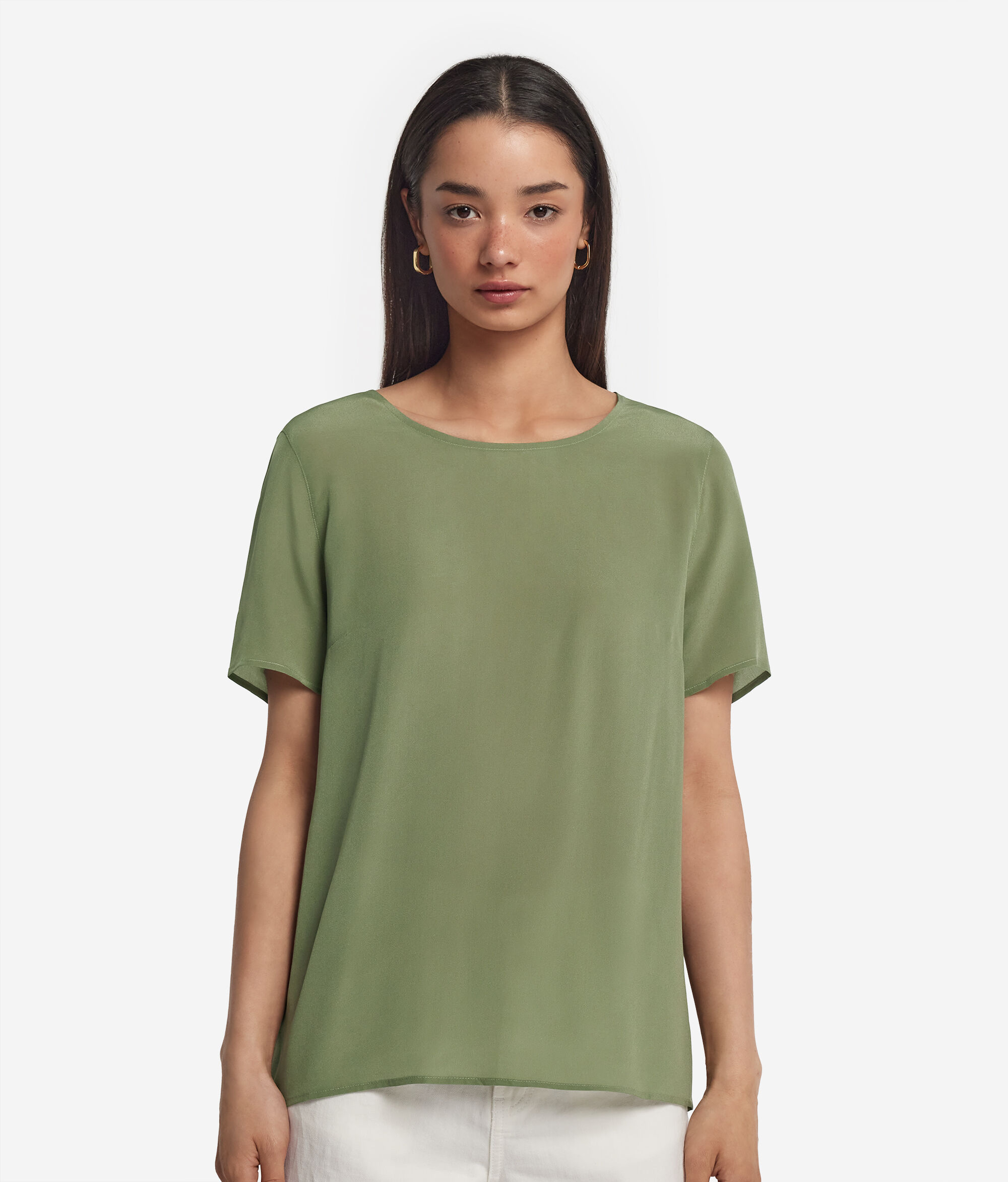Round-Neck Silk T-Shirt