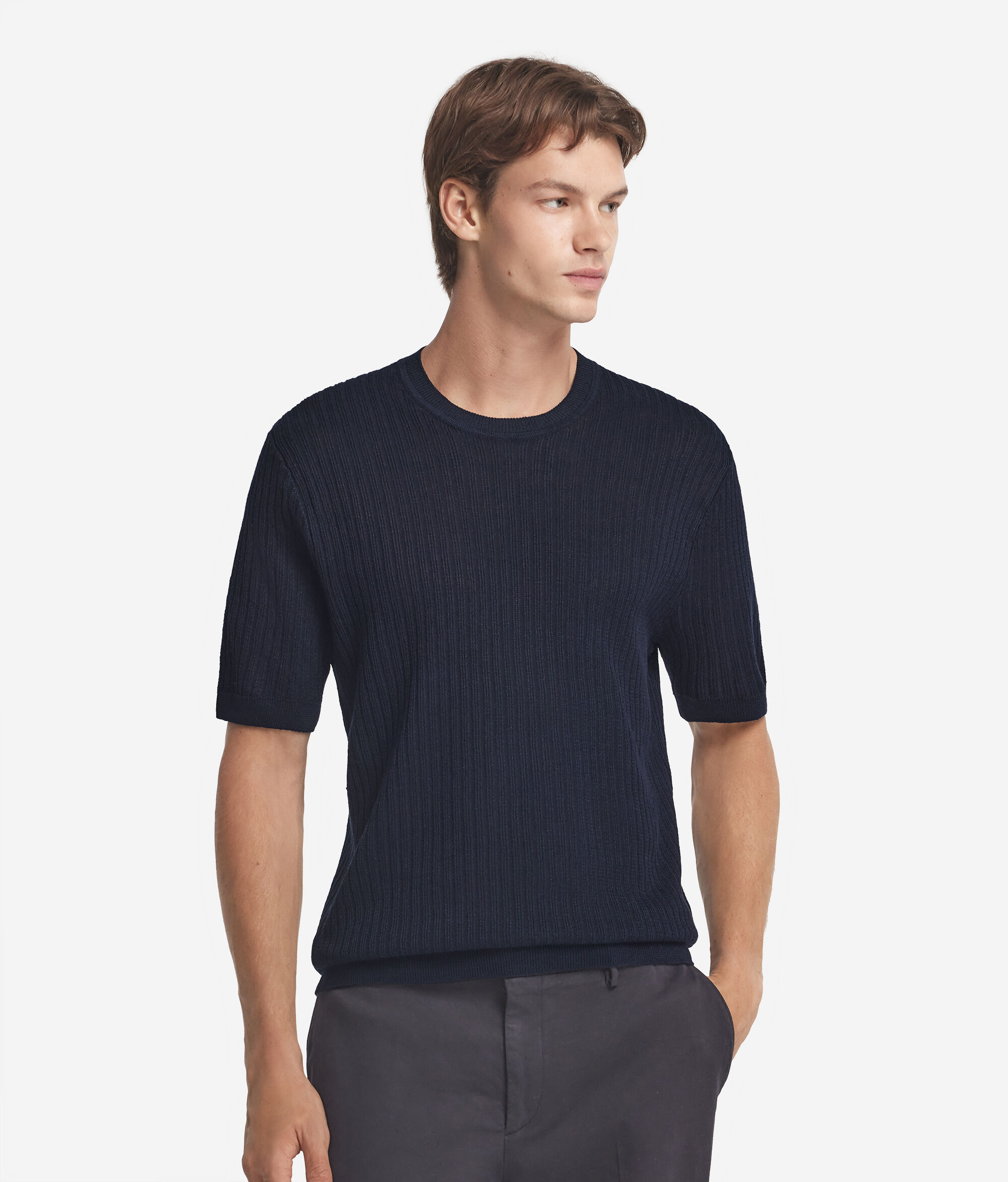 Ribbed T-Shirt with Short Sleeves