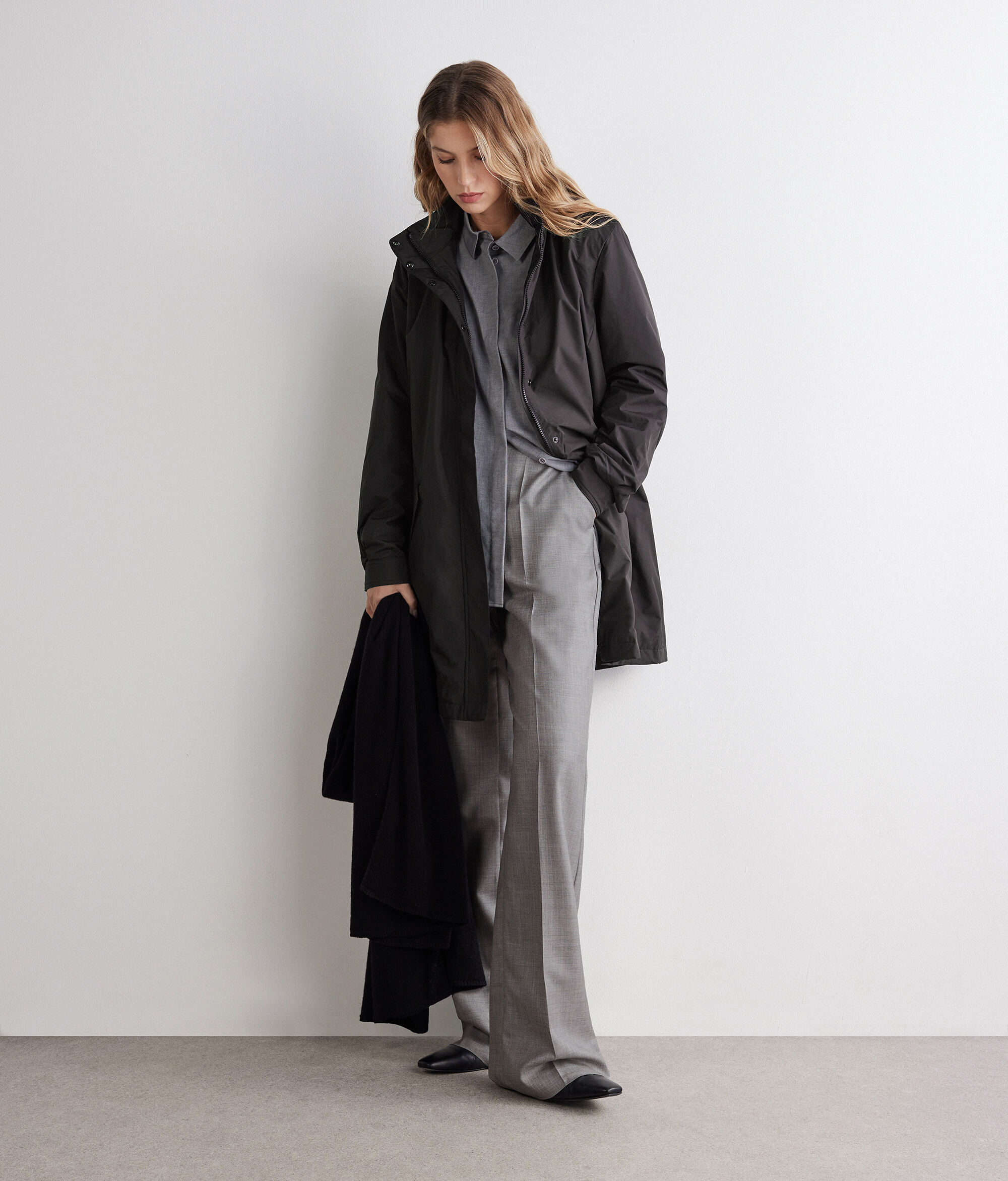 Long Technical Jacket with Drawstring