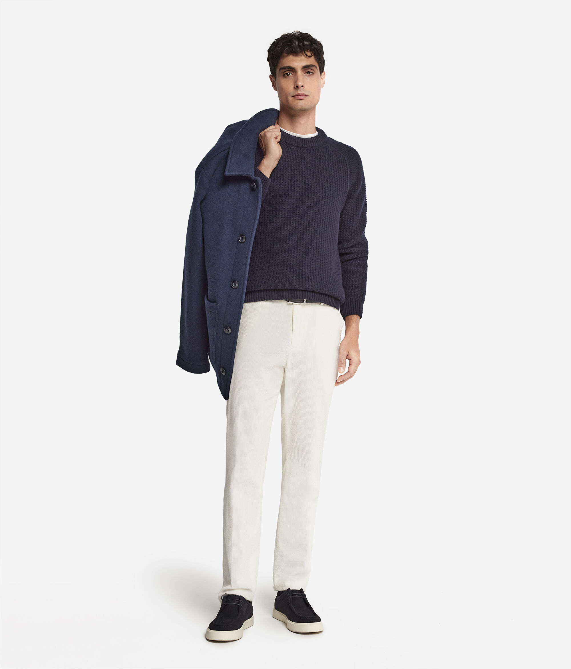 Pull col rond à motif côtelé en cachemire ultra-doux