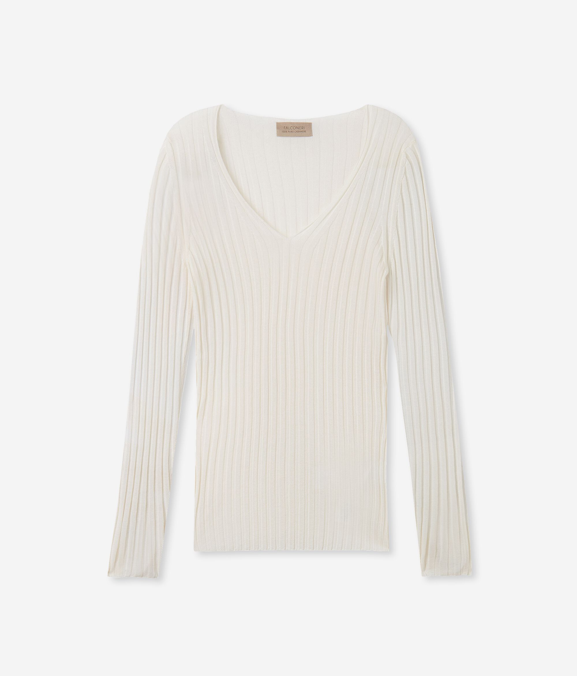 Camisola com Decote em V em Ultrafine Cashmere canelada