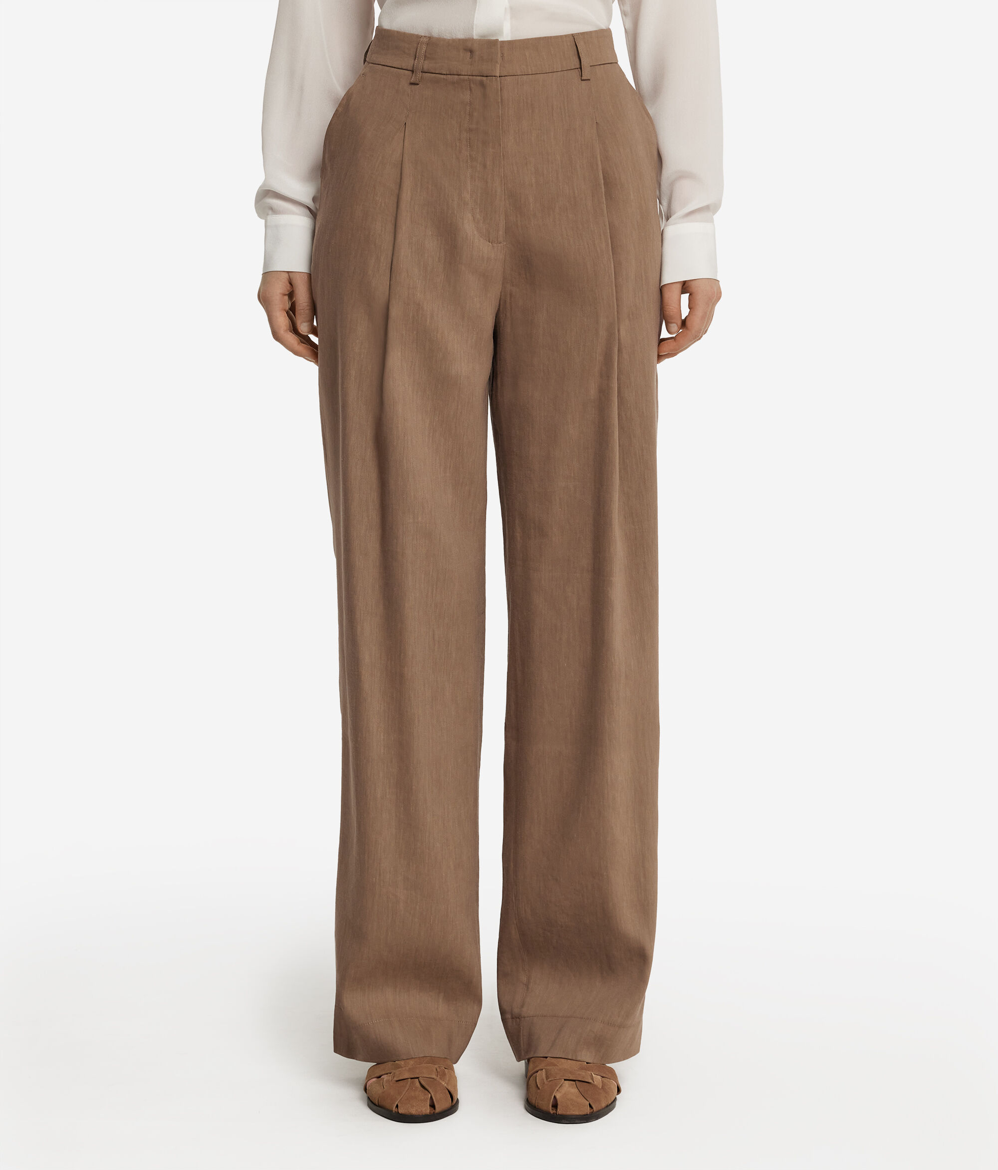 Linen Viscose Wide-Leg Trousers