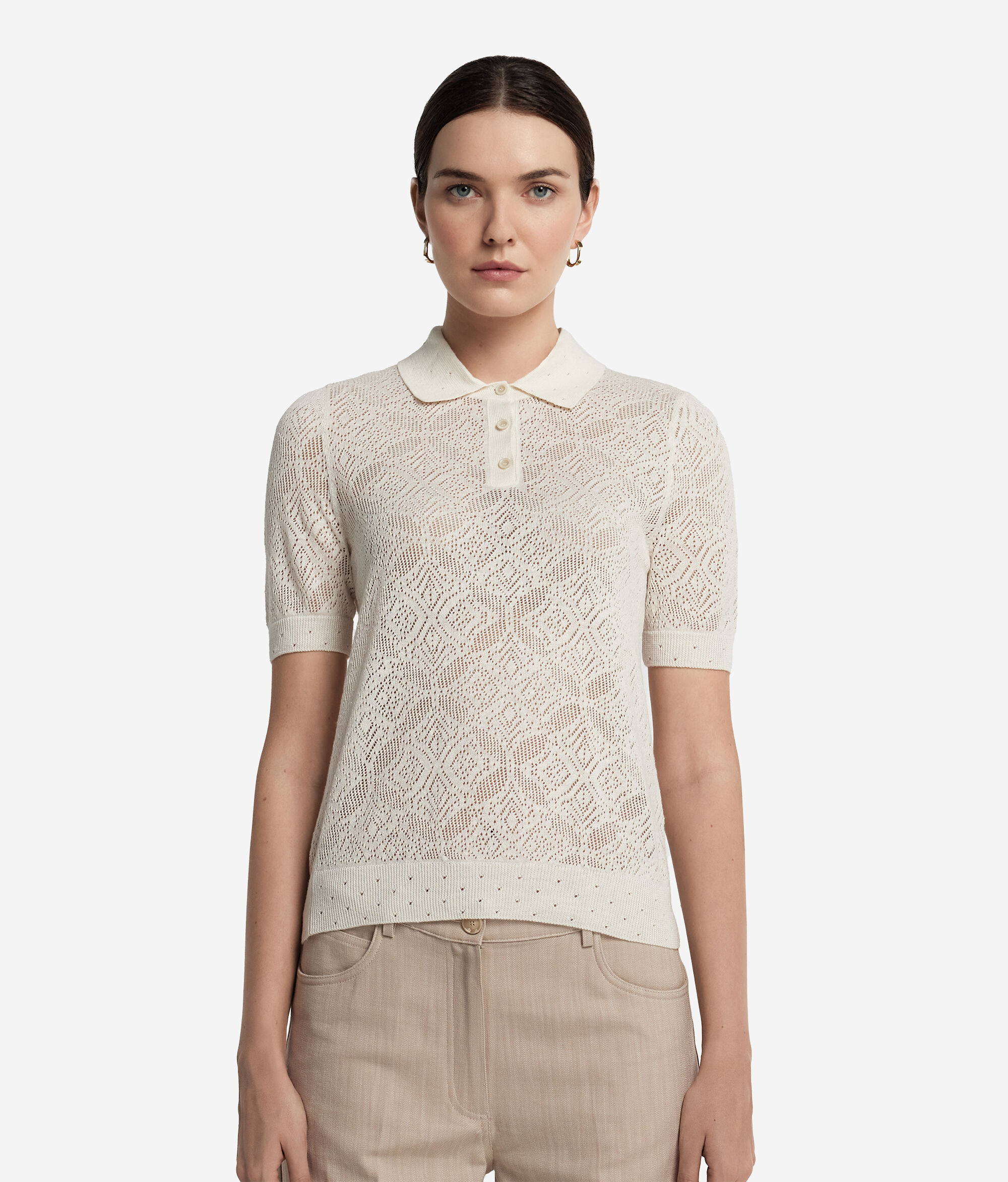 Lace Stitch Pointelle Polo