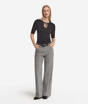 Lamé Short Sleeve Sweater with Lace