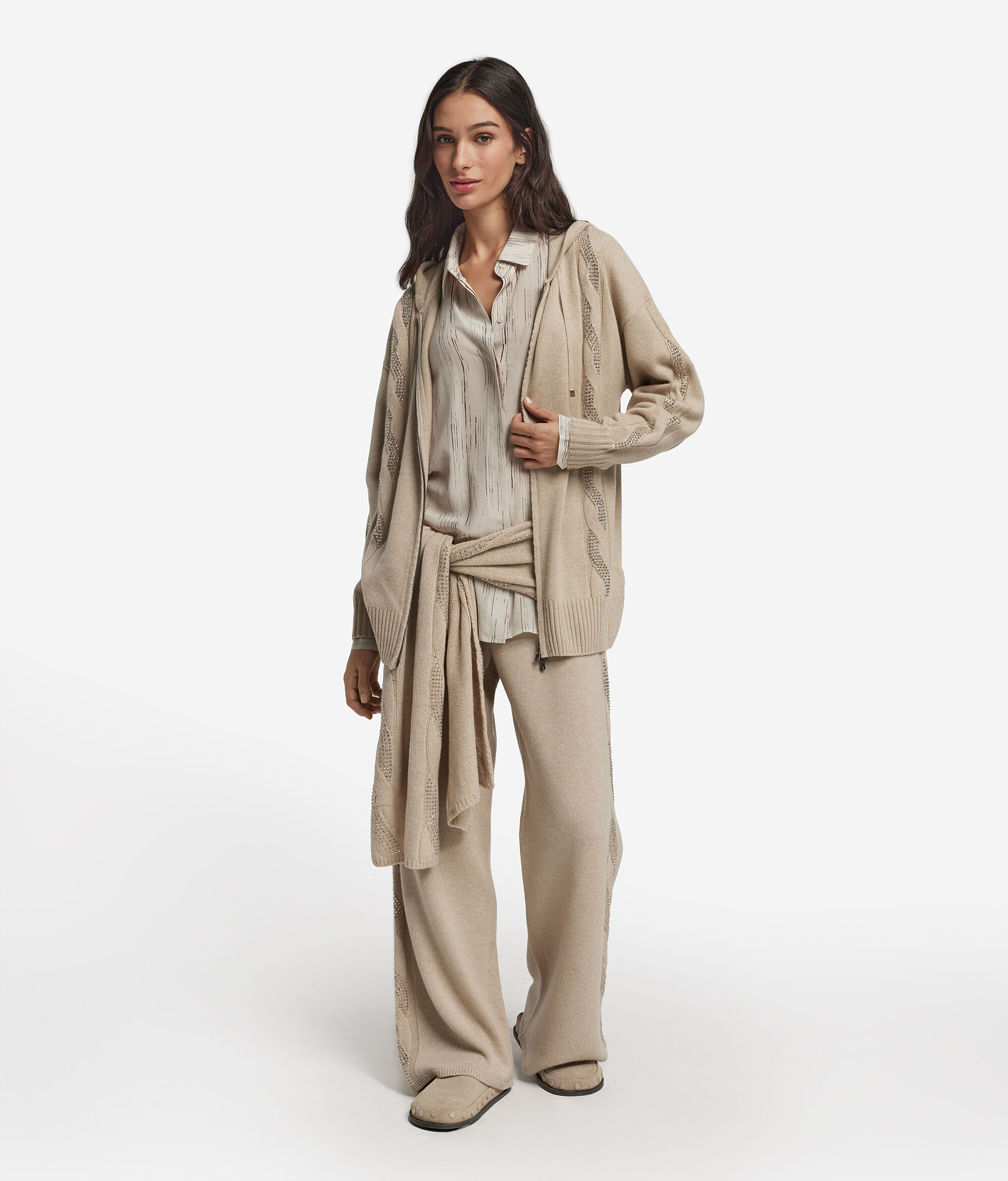 Ultrasoft Cashmere Cable Knit and Rhinestone Sweatshirt