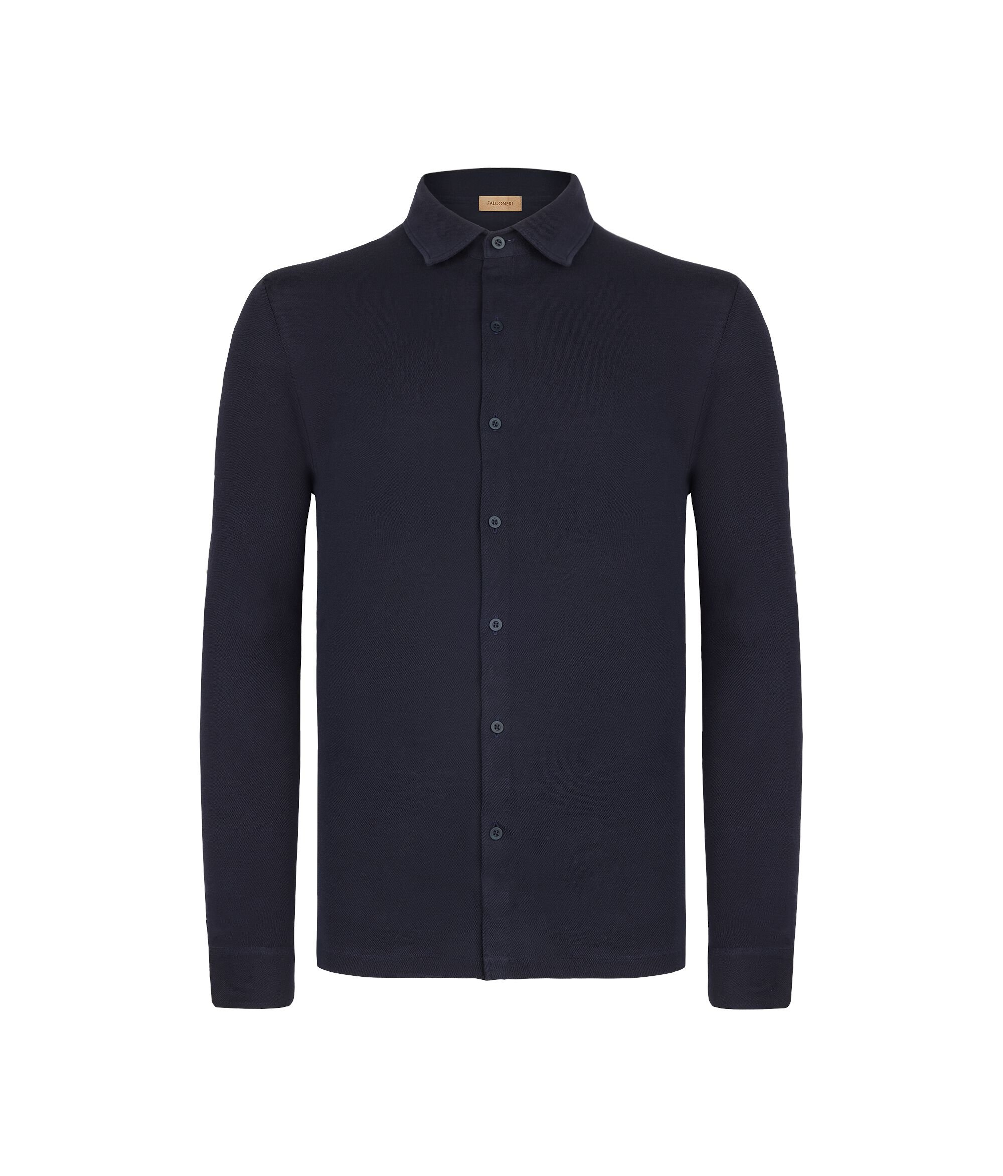 Long-Sleeved Shirt in Cotton and Silk Piqué