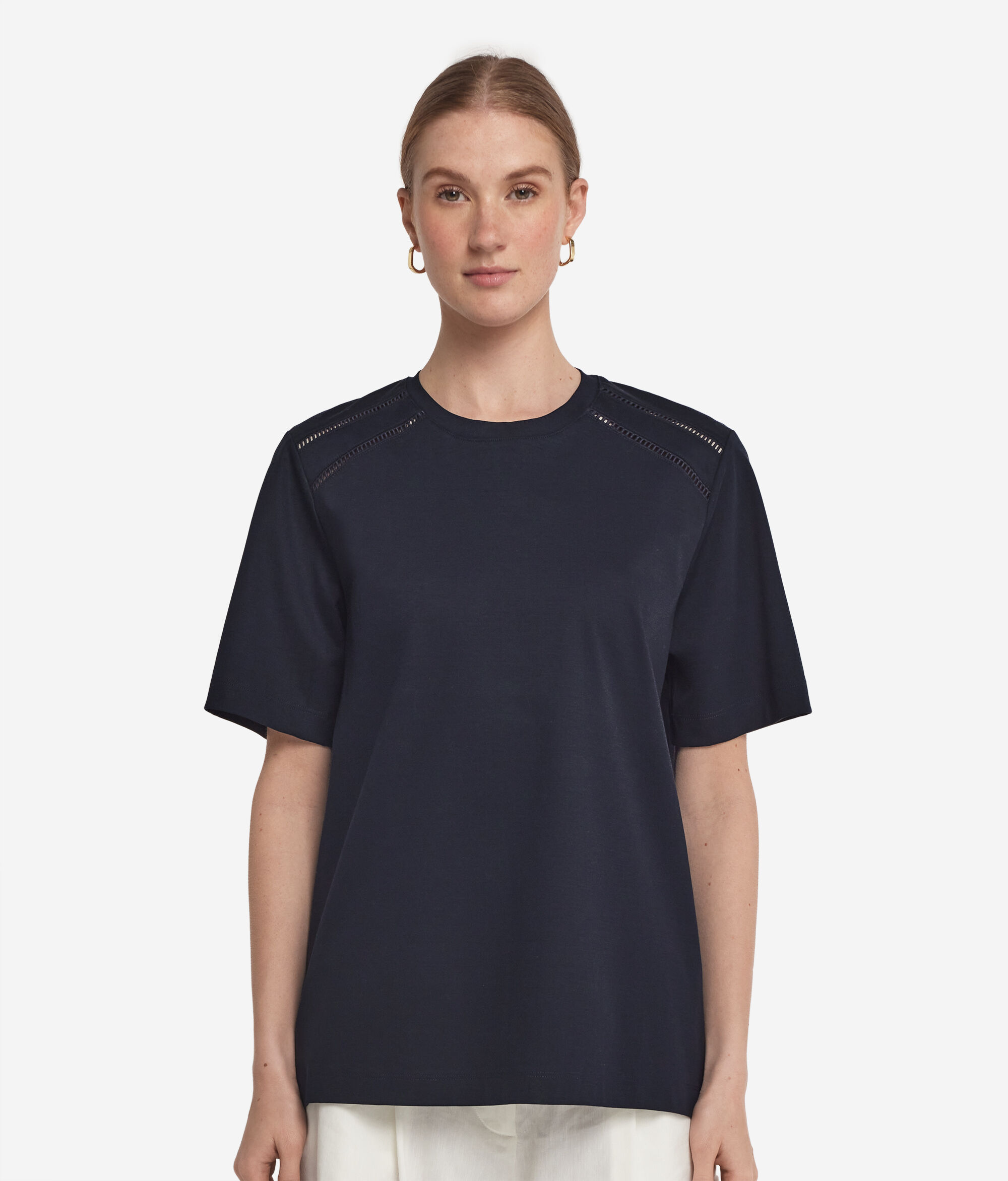 Silk Crew Neck with Macramé Inserts