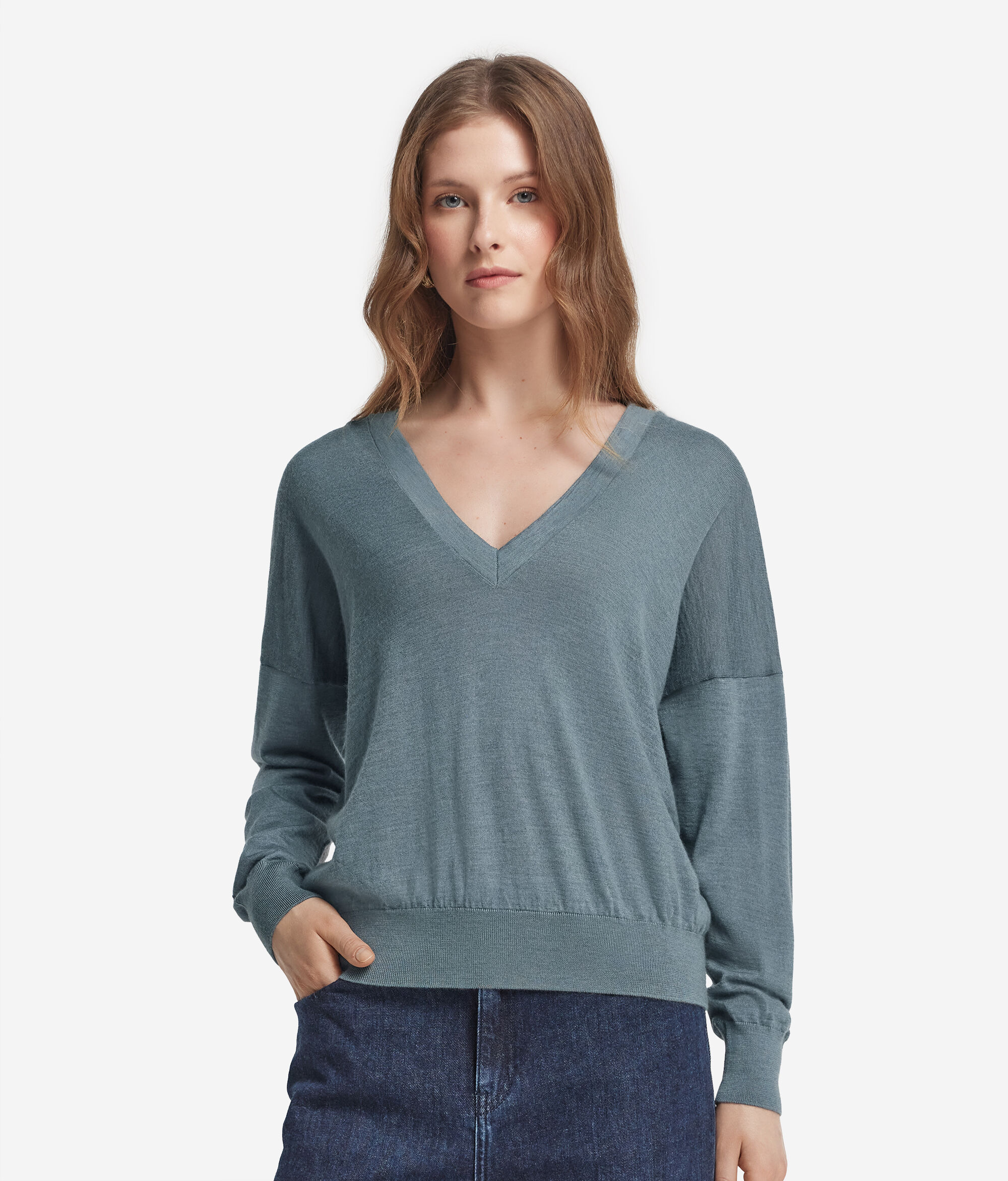 Camisola com Decote em V Duplo em Ultrafine Cashmere