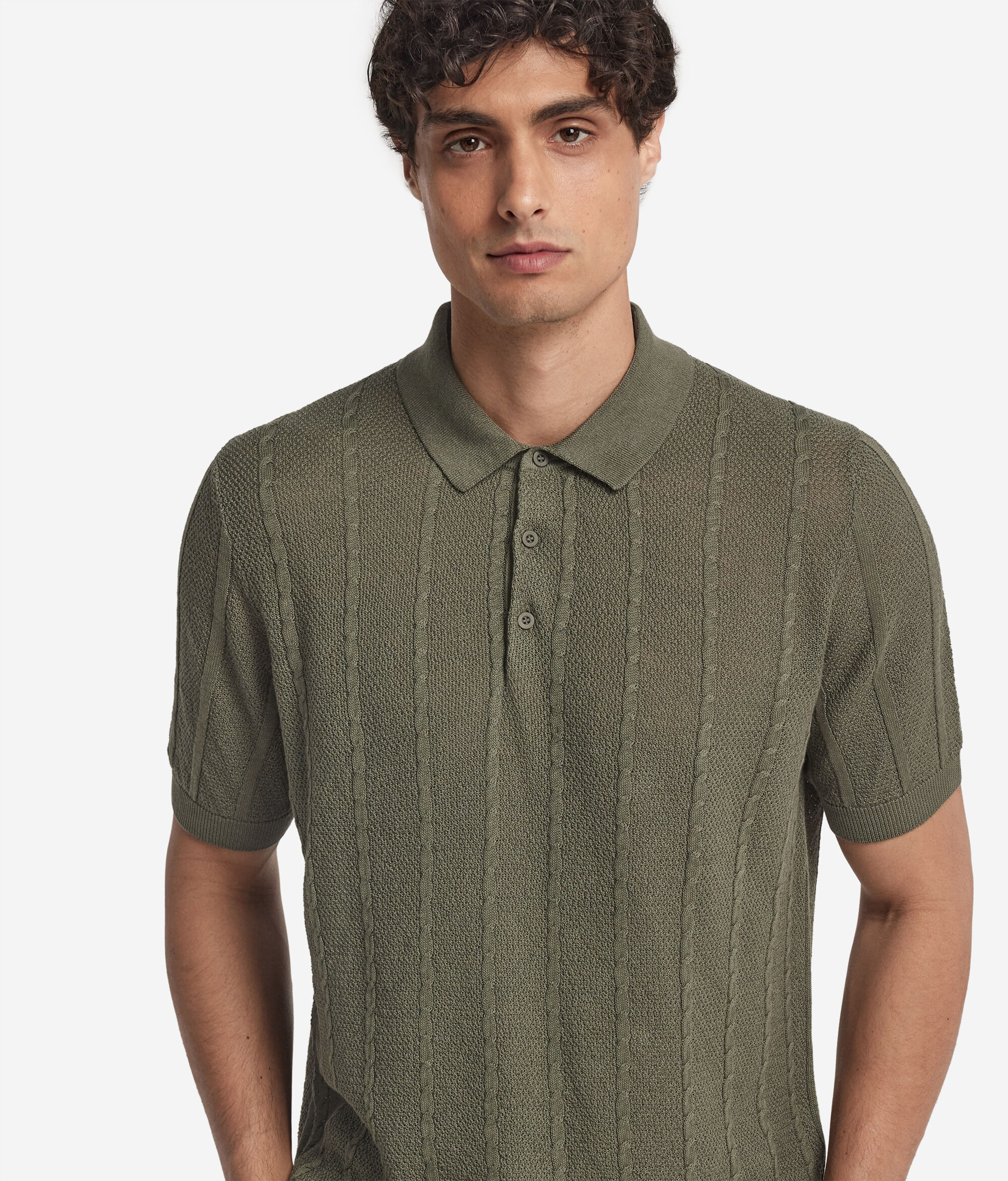 Short-Sleeved Cable-Knit Knot-Stitch Polo Shirt