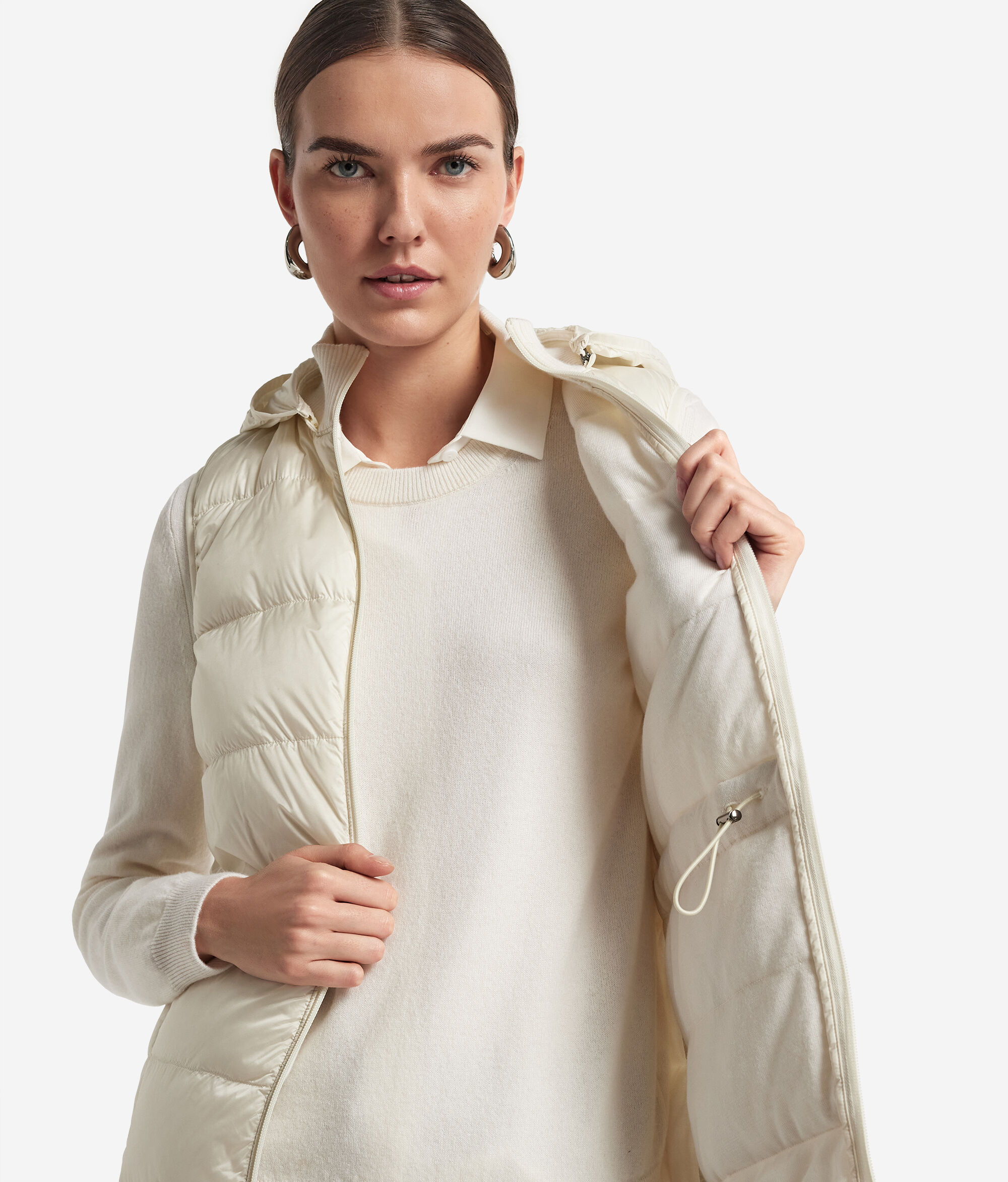 Cashmere Sleeveless Short Quilted Jacket with Drawstring