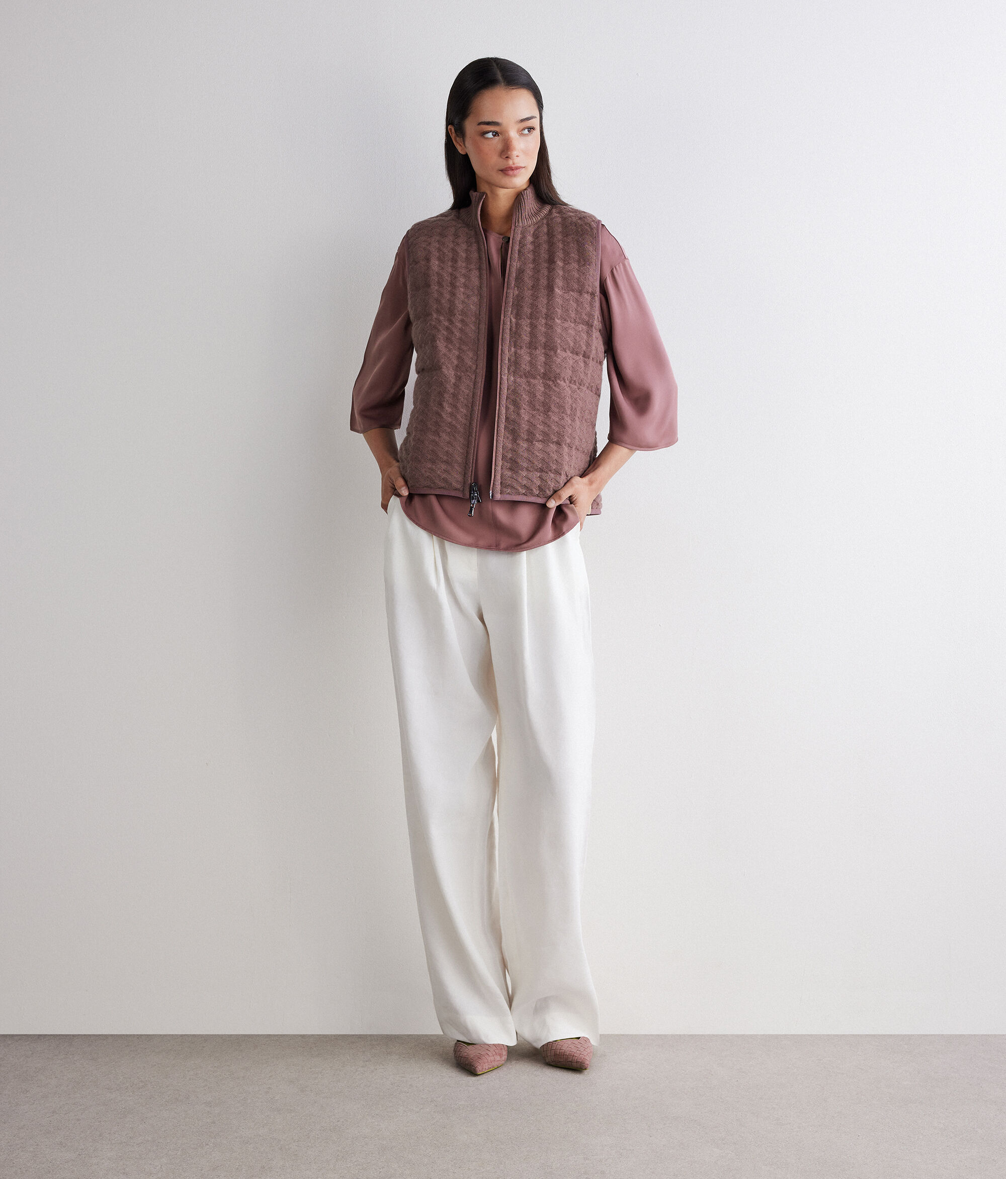 カシミヤ パターンニット リバーシブル ダウンベスト