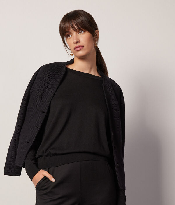 Pull à col rond en soie et coton