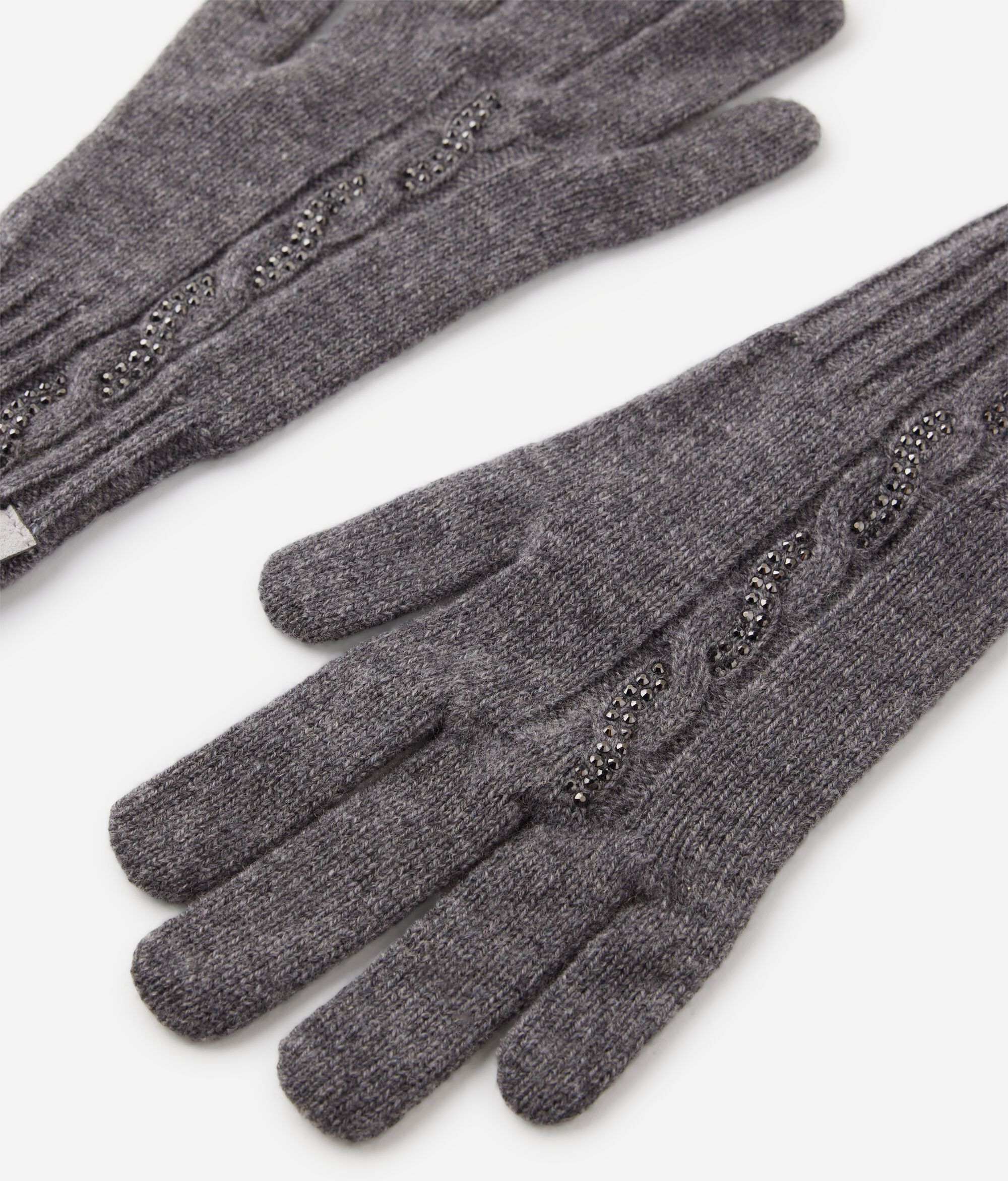 Handschuhe aus Kaschmir Ultrasoft mit Zopfmuster und Strass