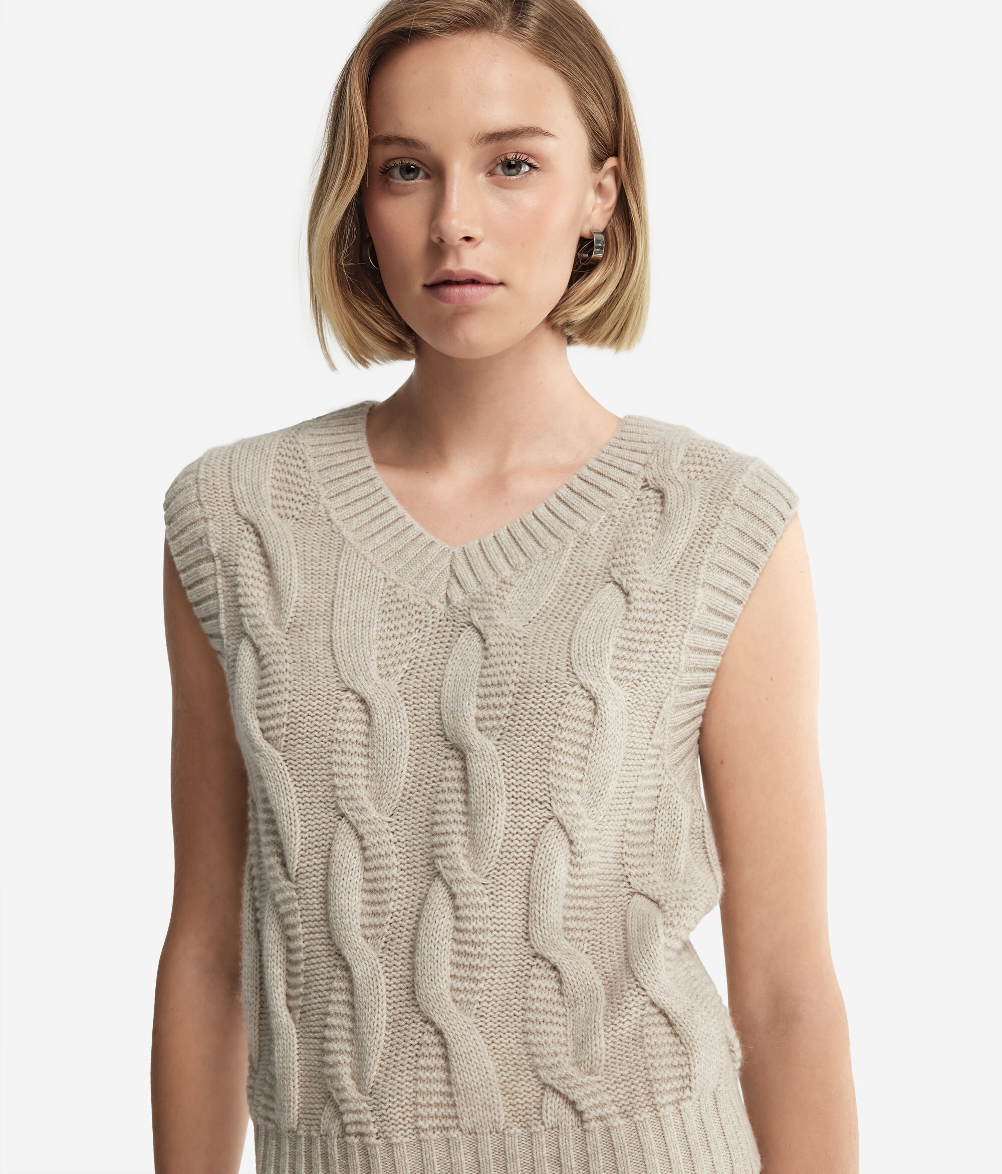 Gilet sans manches à torsades en cachemire ultra-doux