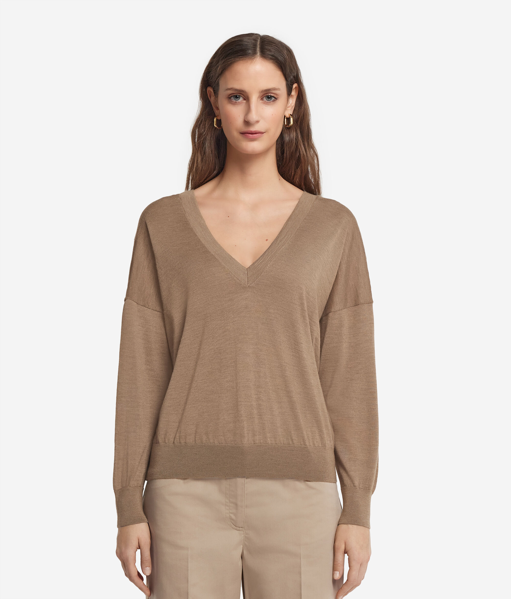 Jersey con cuello de pico doble de cashmere ultrafine