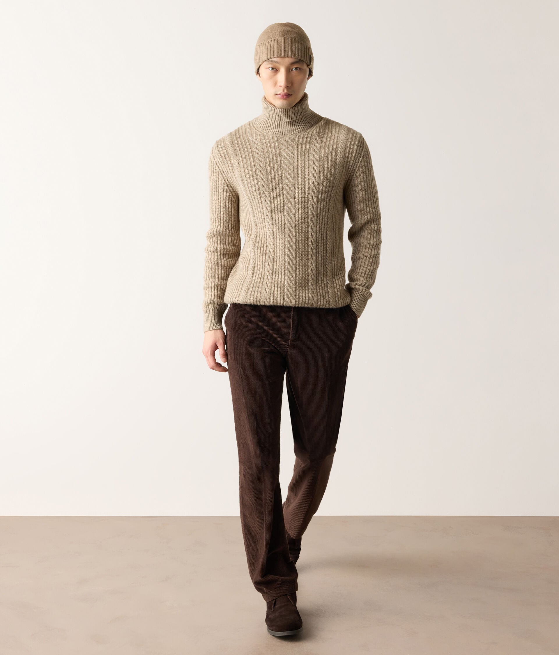 Ultrasoft Undyed Cashmere cable stitch turtleneck