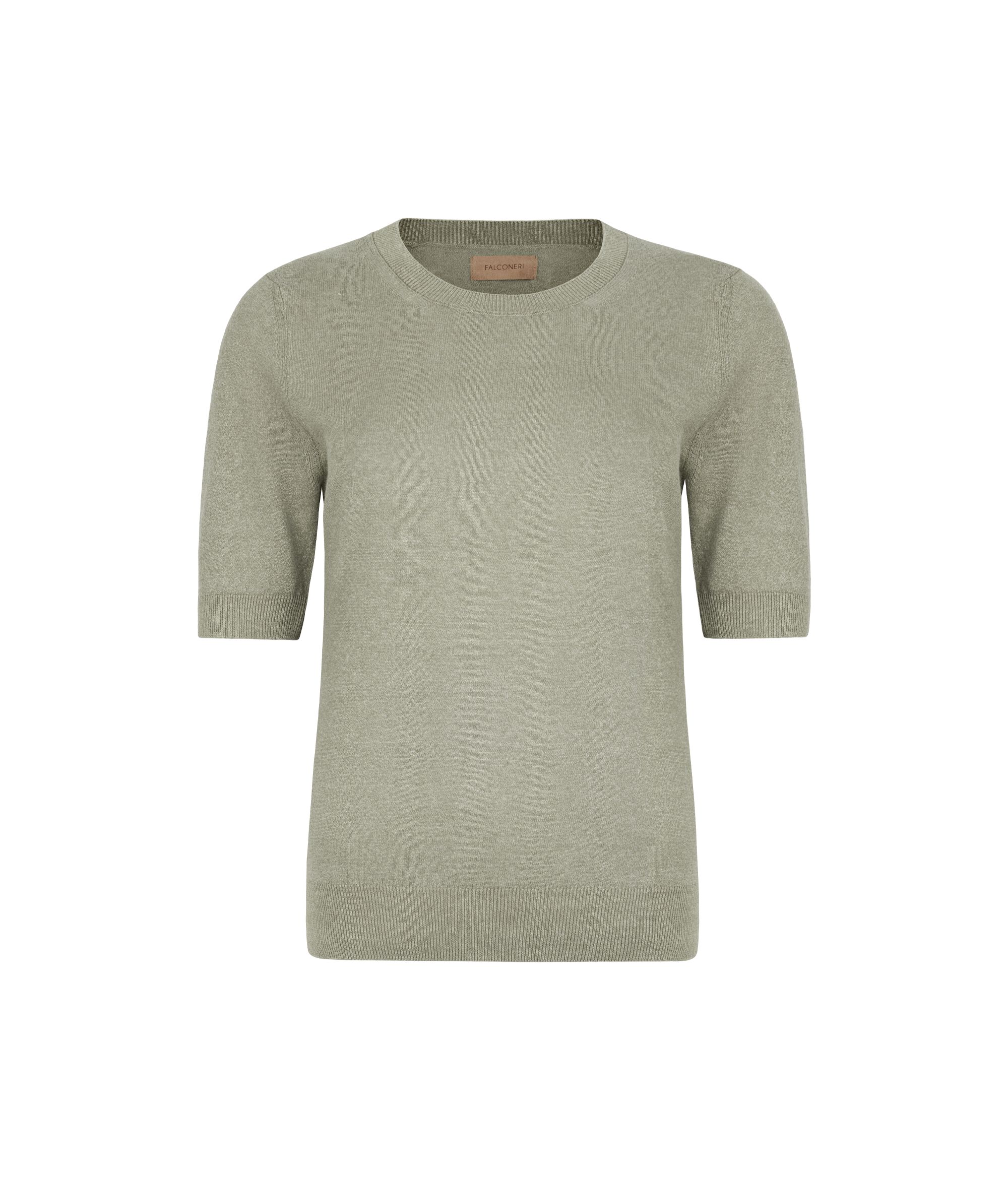 T-Shirt mit Rundhalsausschnitt aus Leinen und Baumwolle