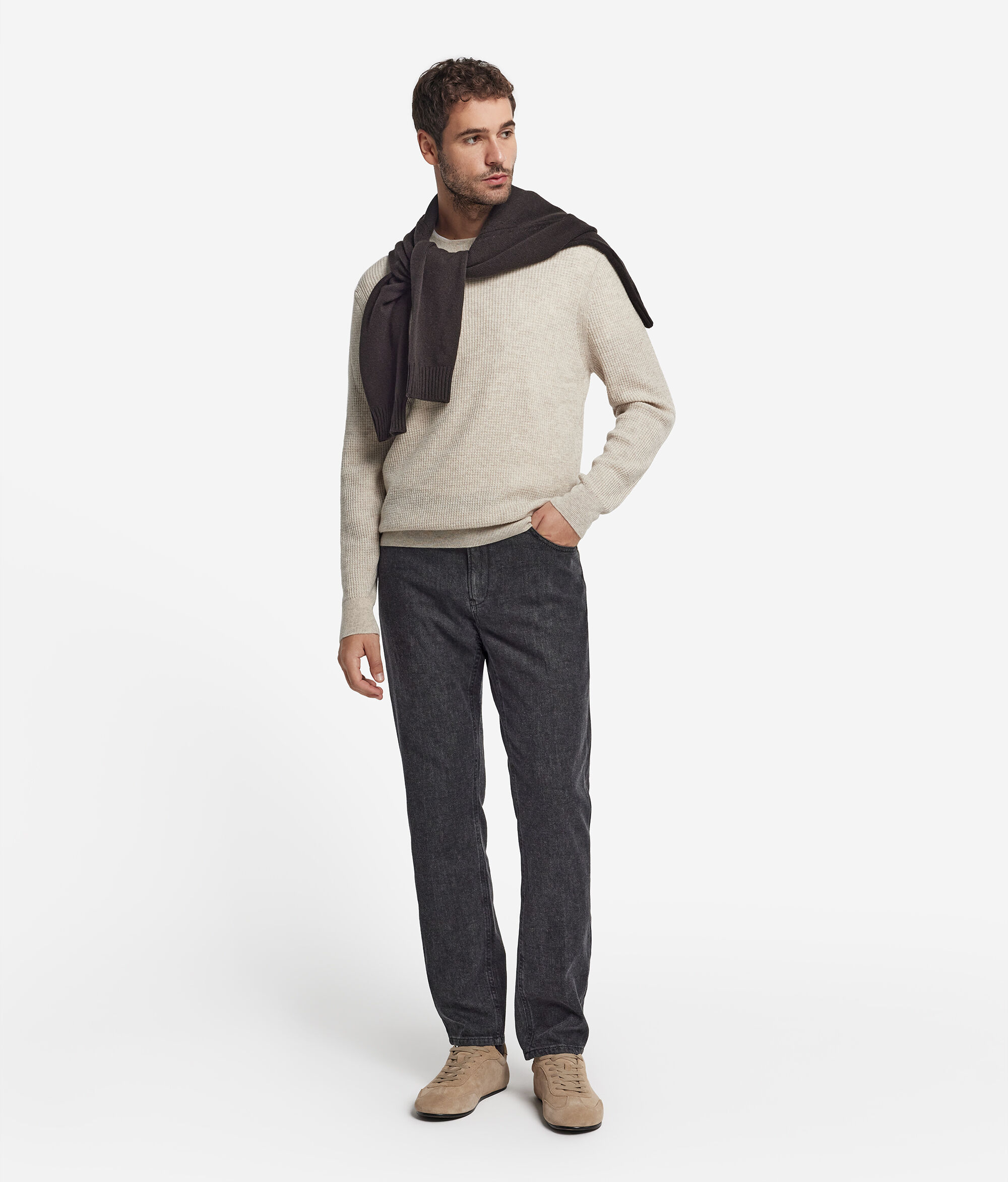 Ultrasoft Cashmere waffle-knit round neck jumper