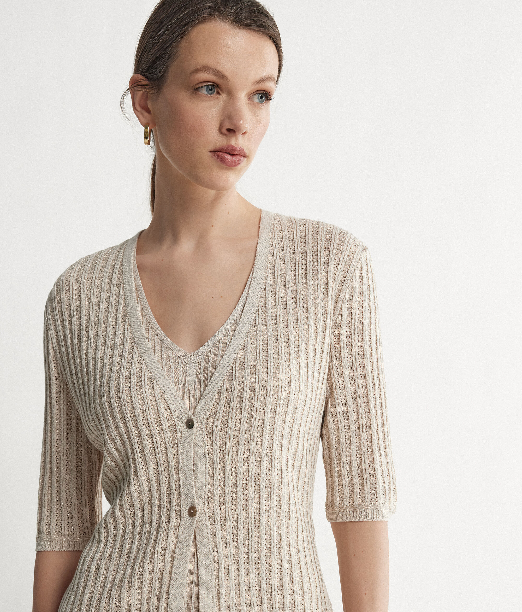 Half-Sleeve V-Neck Shrug