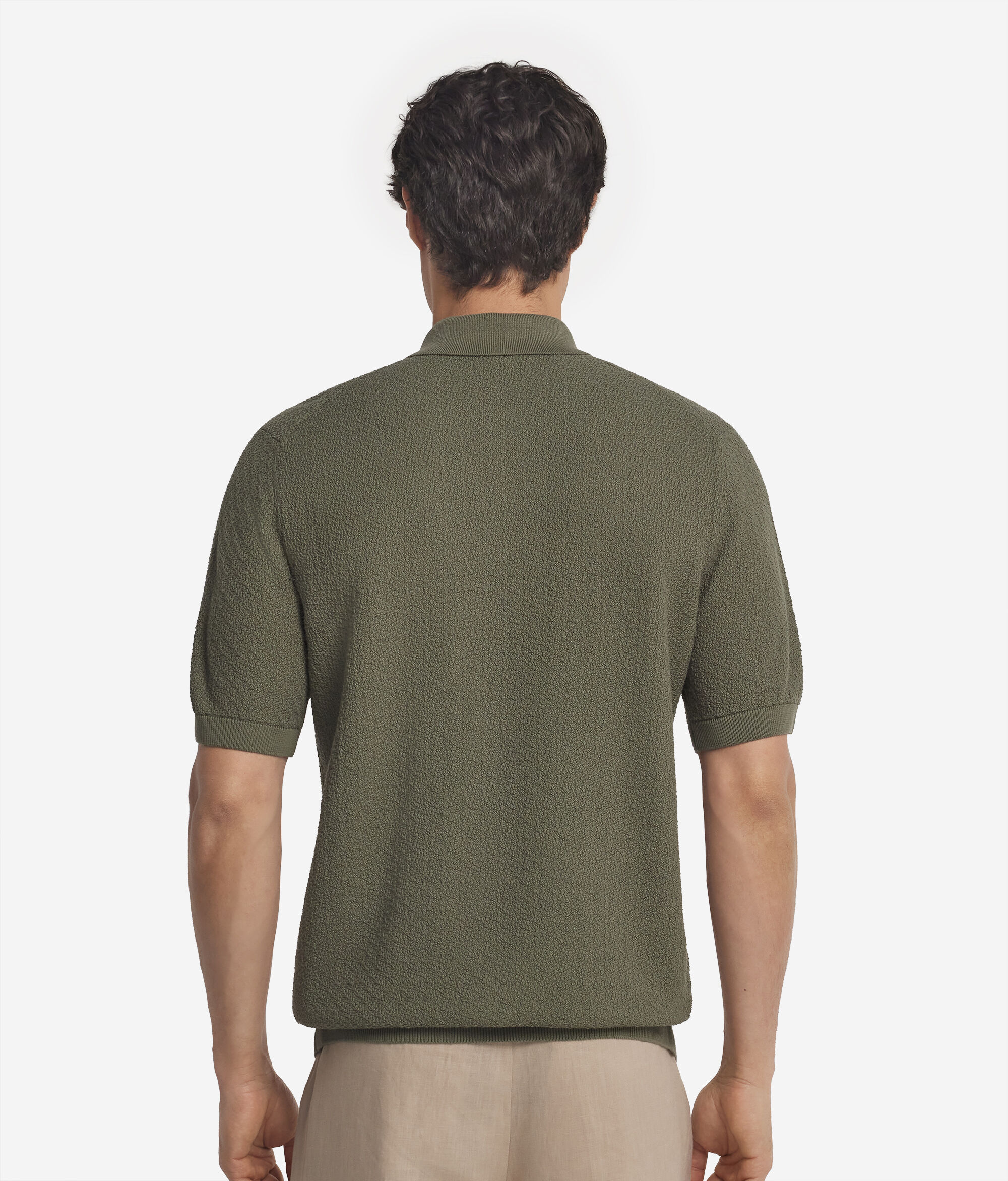 Textured Knit Short-Sleeved Polo Shirt