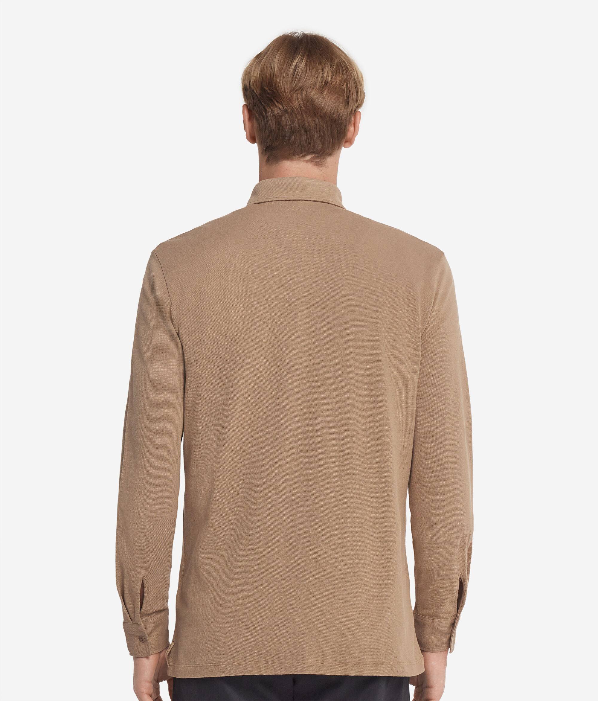 Camicia a Maniche Lunghe in Piquet di Cotone e Seta