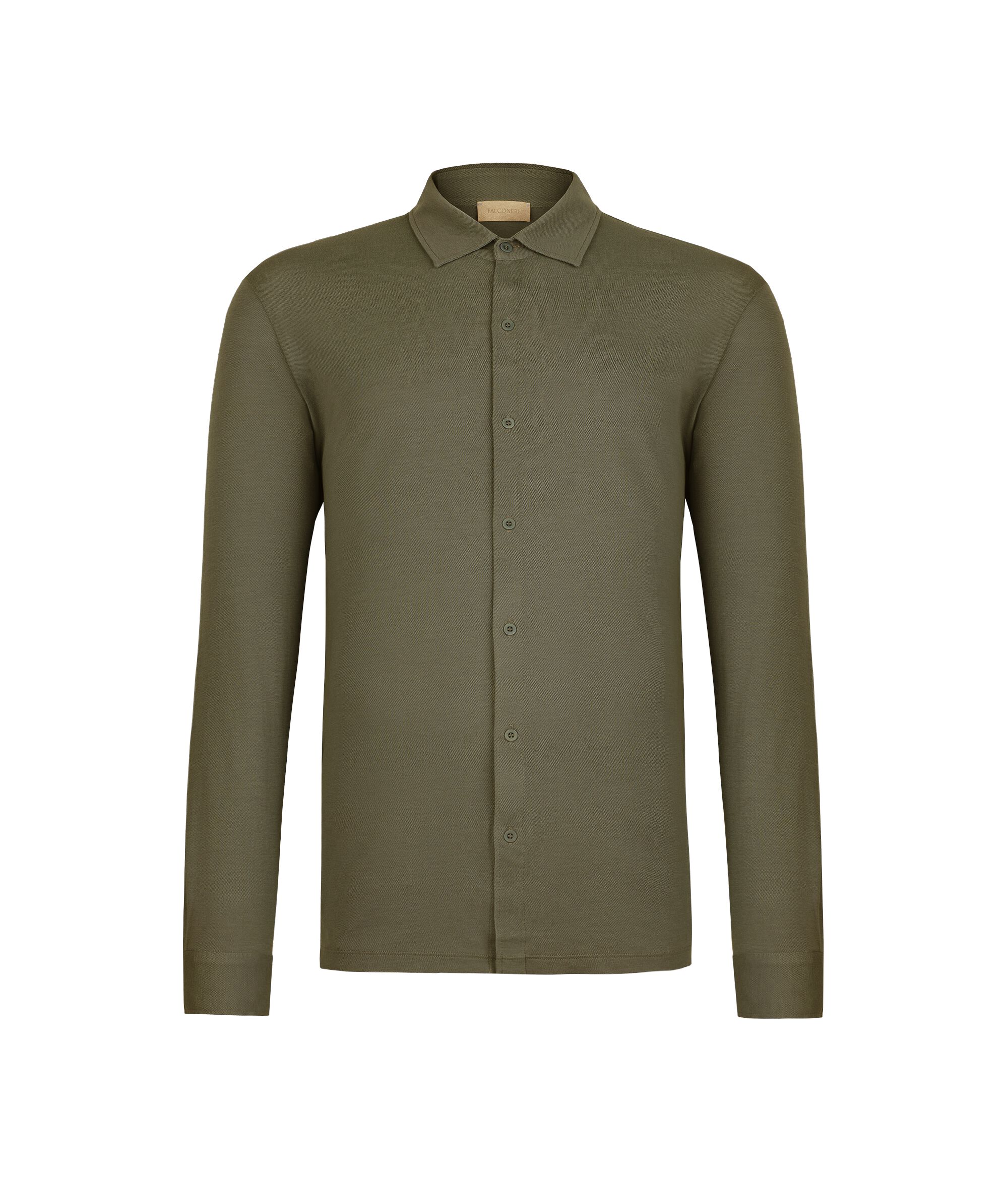 Long-Sleeved Shirt in Cotton and Silk Piqué