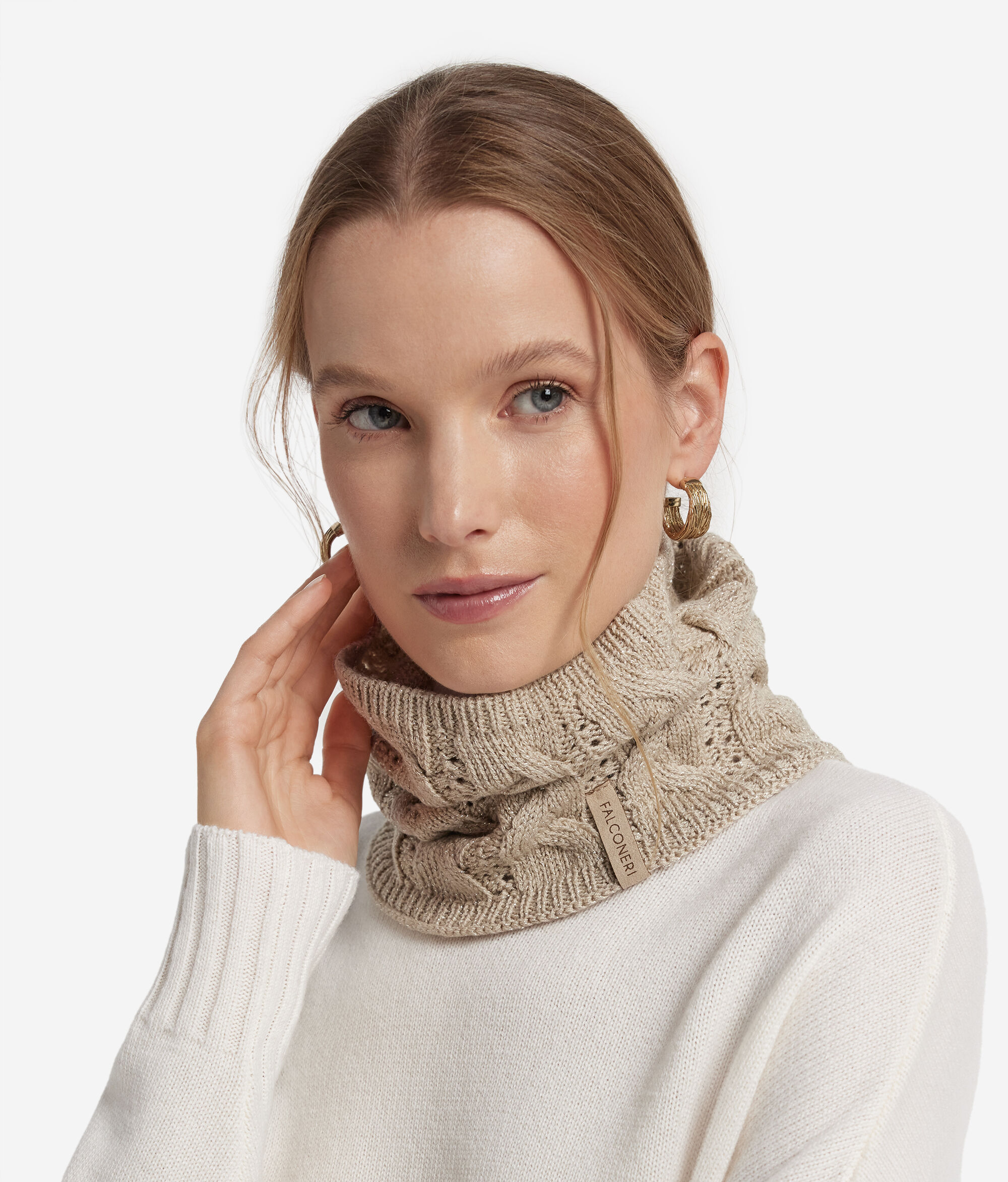 Wool lamé cable-knit neck warmer | Falconeri