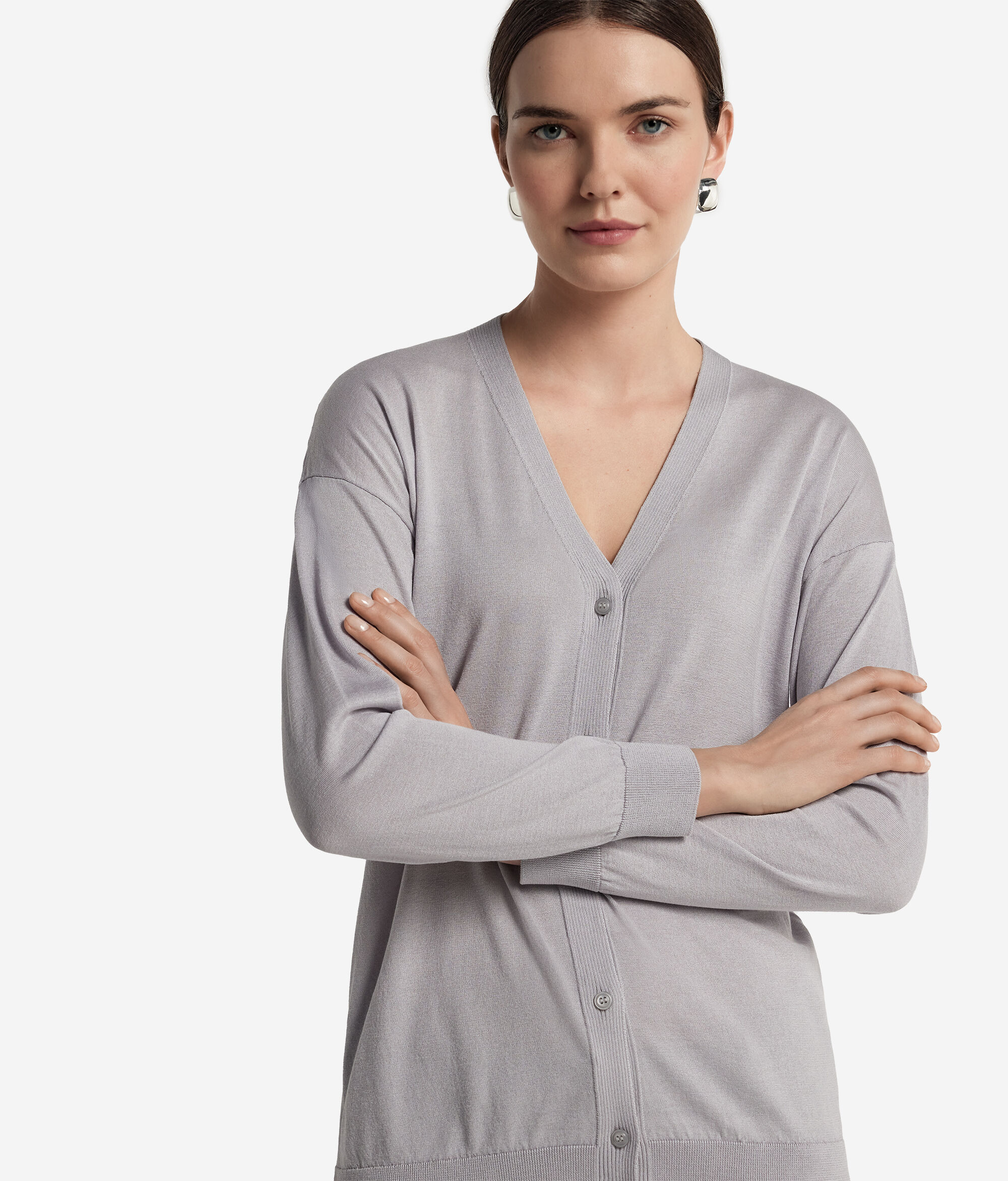 Cardigan a Maniche Lunghe in Seta Cotone