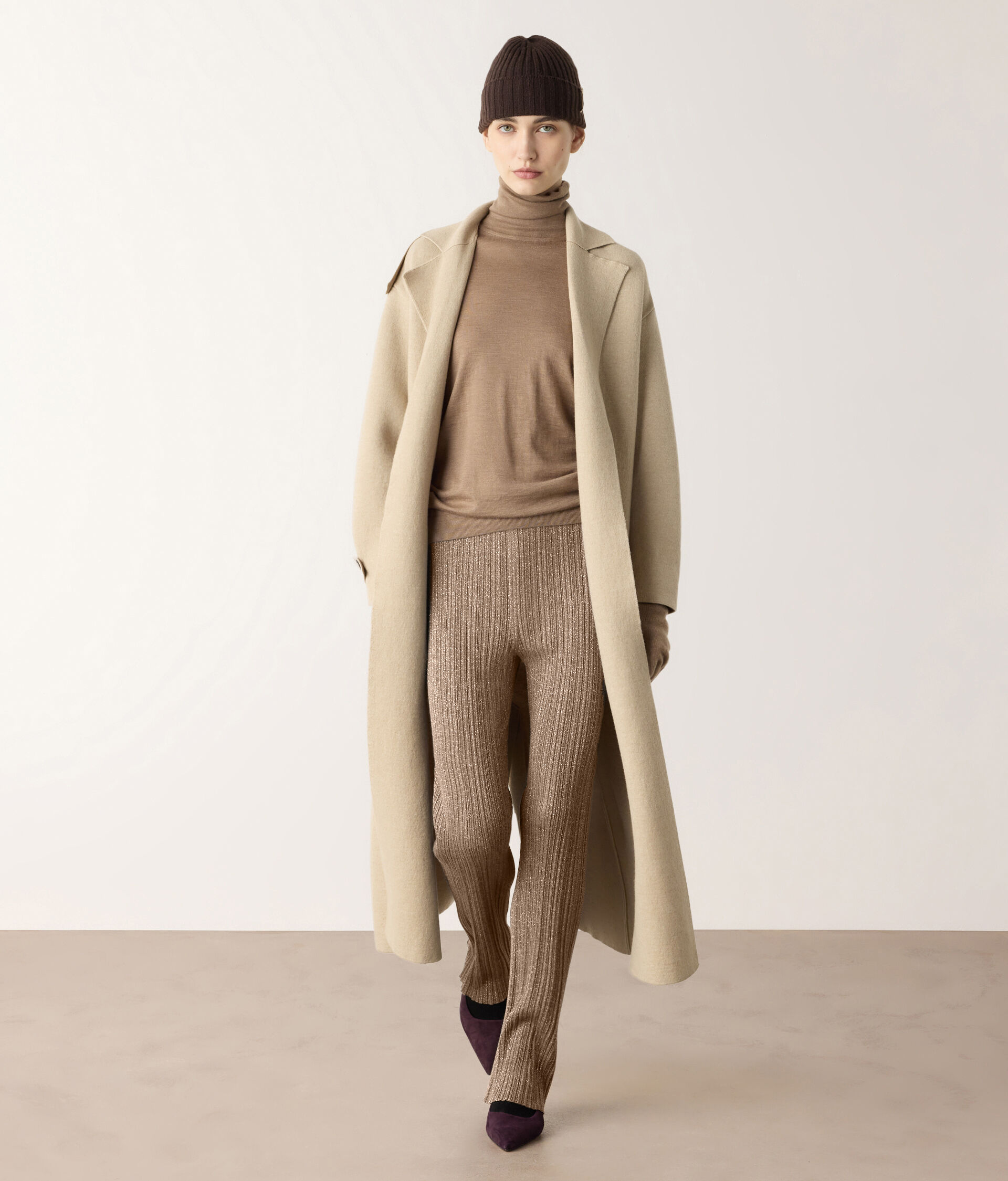 Ribbed trousers in lamé cashmere