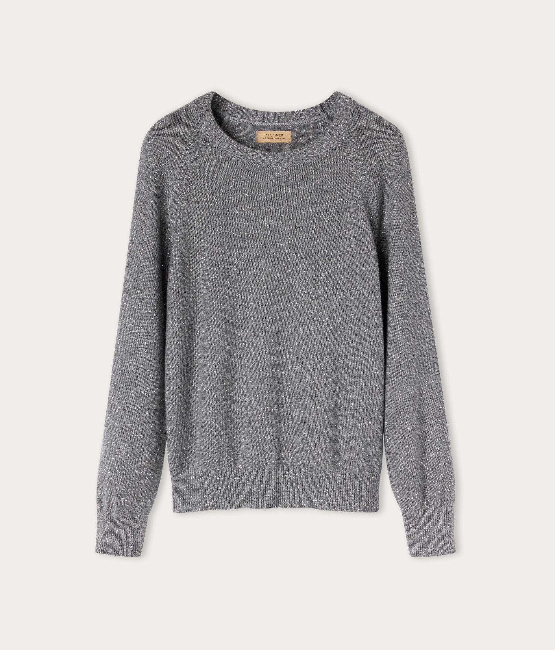Cashmere crew neck with micro sequins