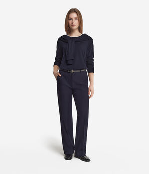 Round-Neck Cashmere Jumper with Slits