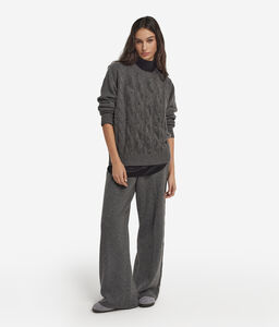 Girocollo con trecce e strass in Cashmere Ultrasoft - GREY