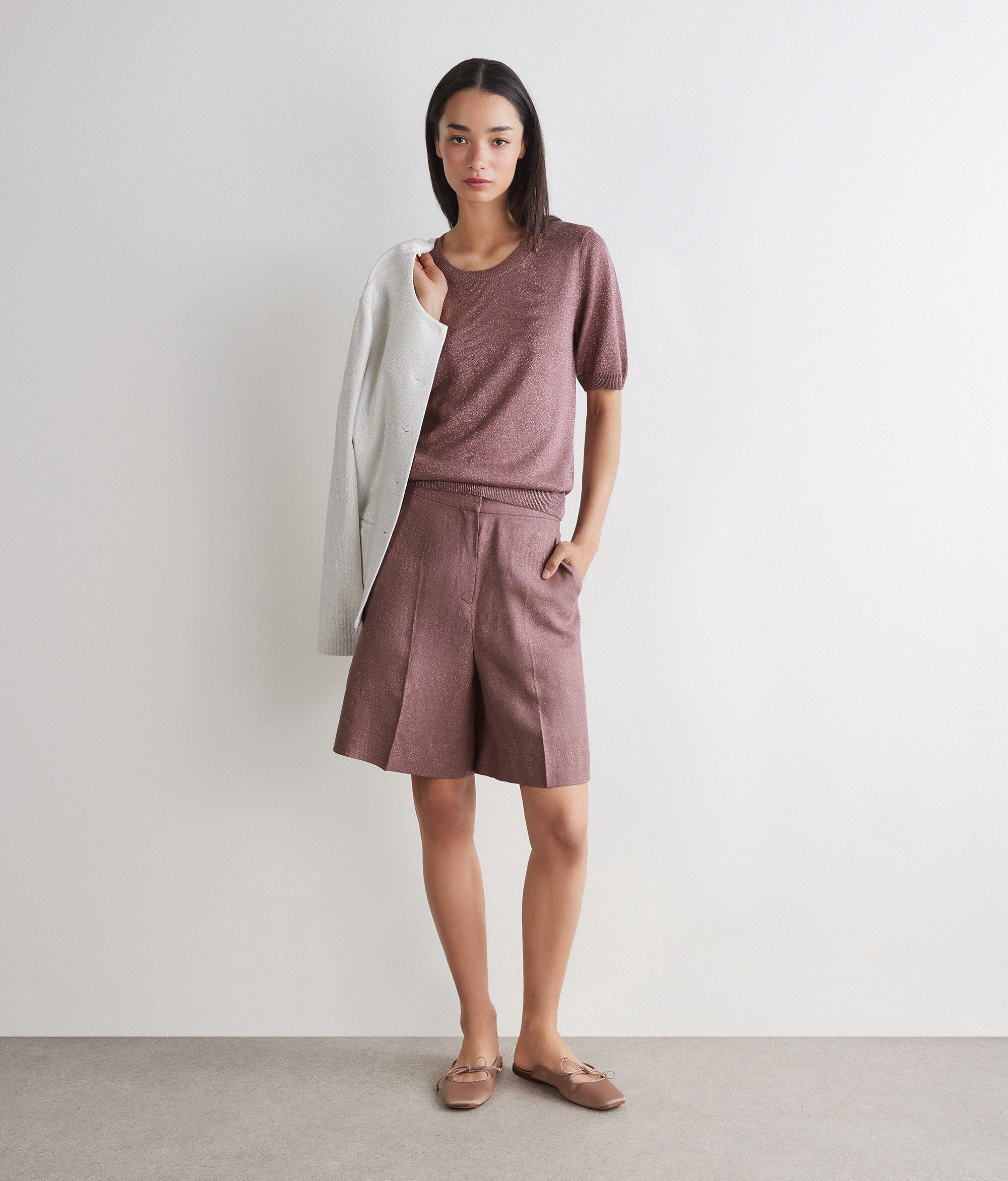 Crewneck in linen and cotton lamé