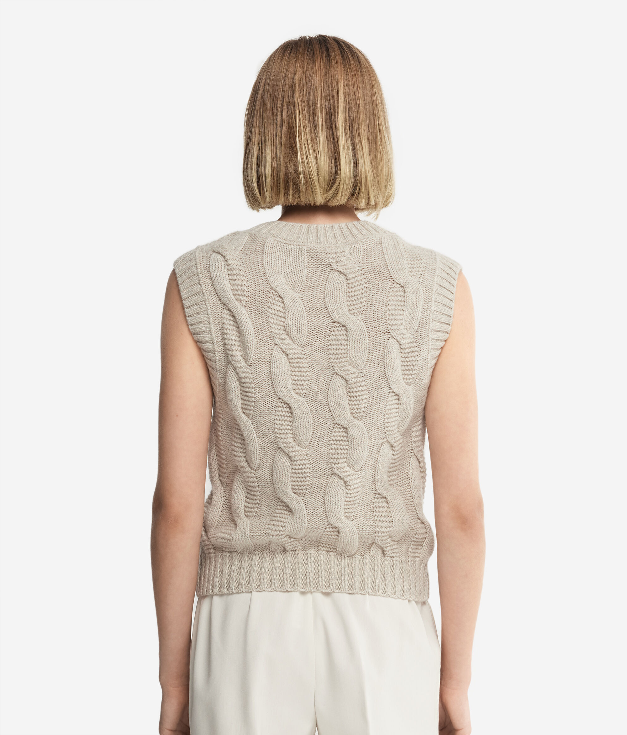 Gilet sans manches à torsades en cachemire ultra-doux