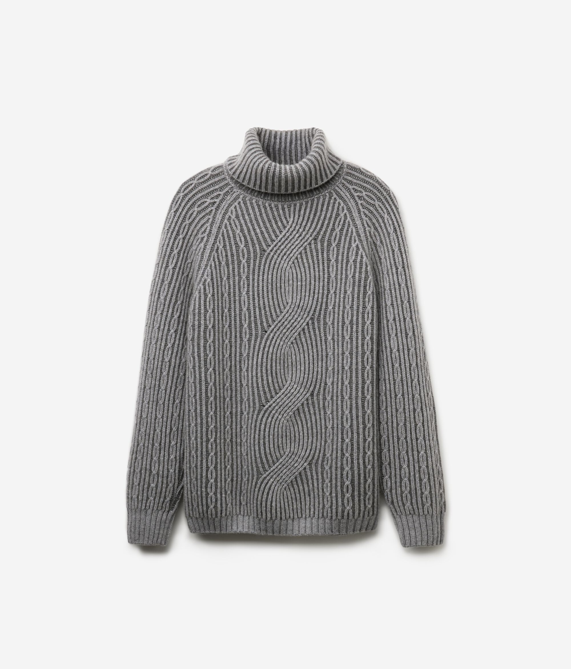 Pull à col montant et torsades bicolore en cachemire ultra-doux