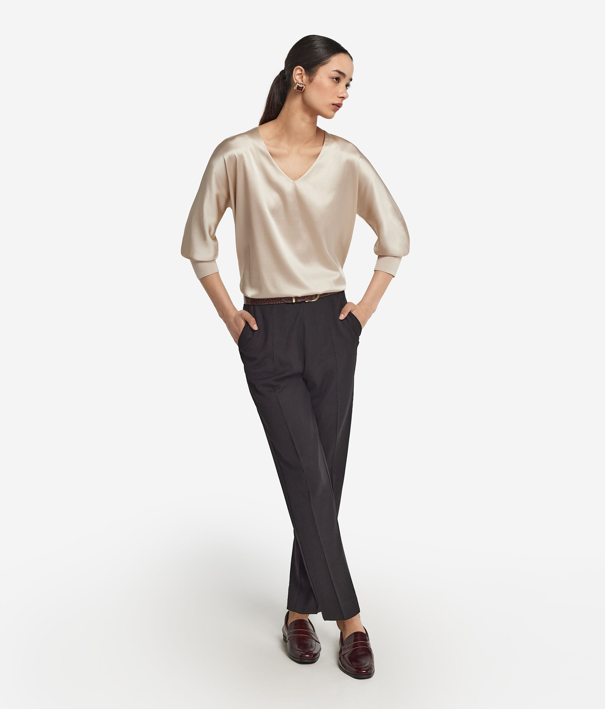 Blusa Scollo a V in Seta