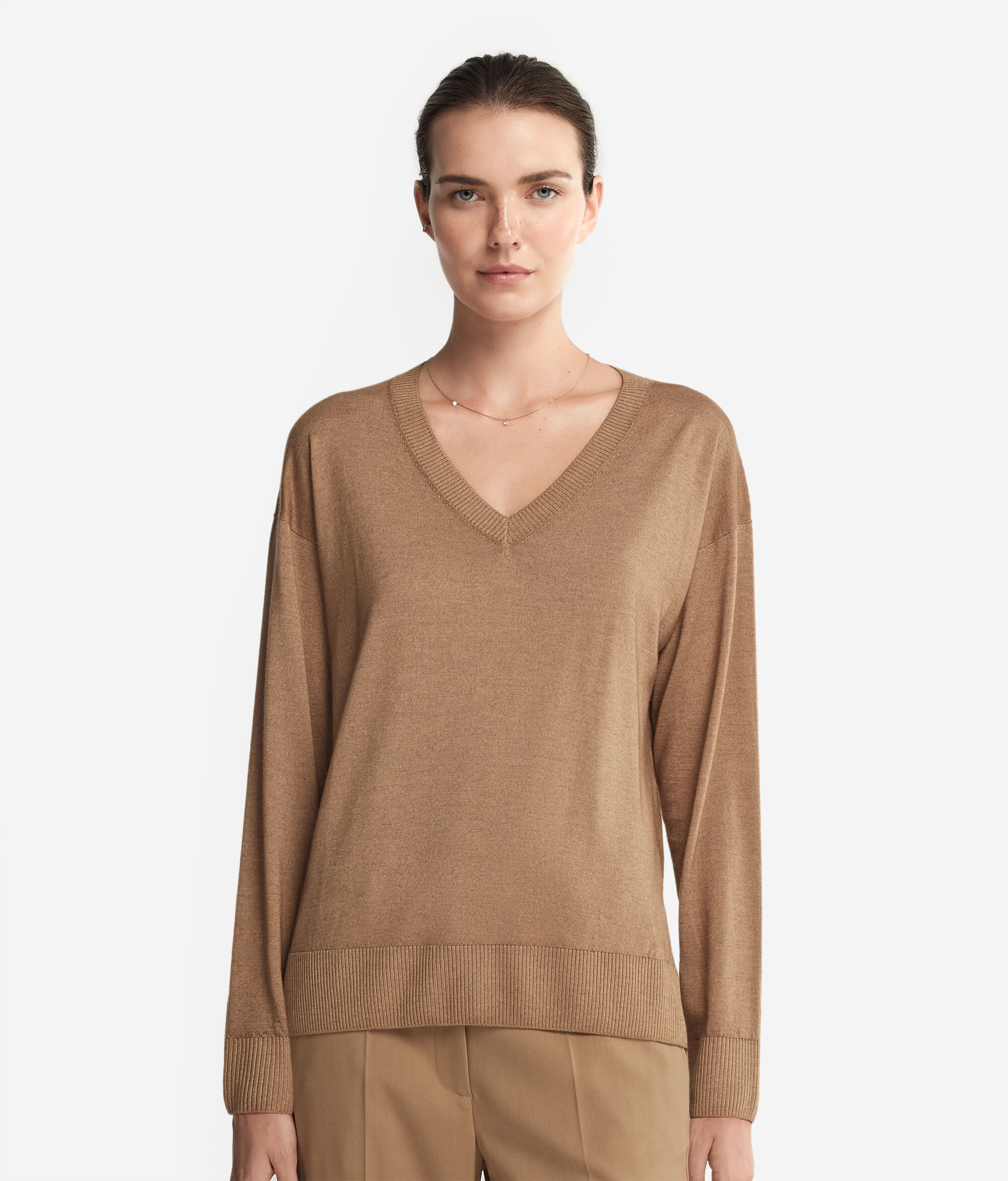 Maglia a scollo a V in Cashmere con spacchi