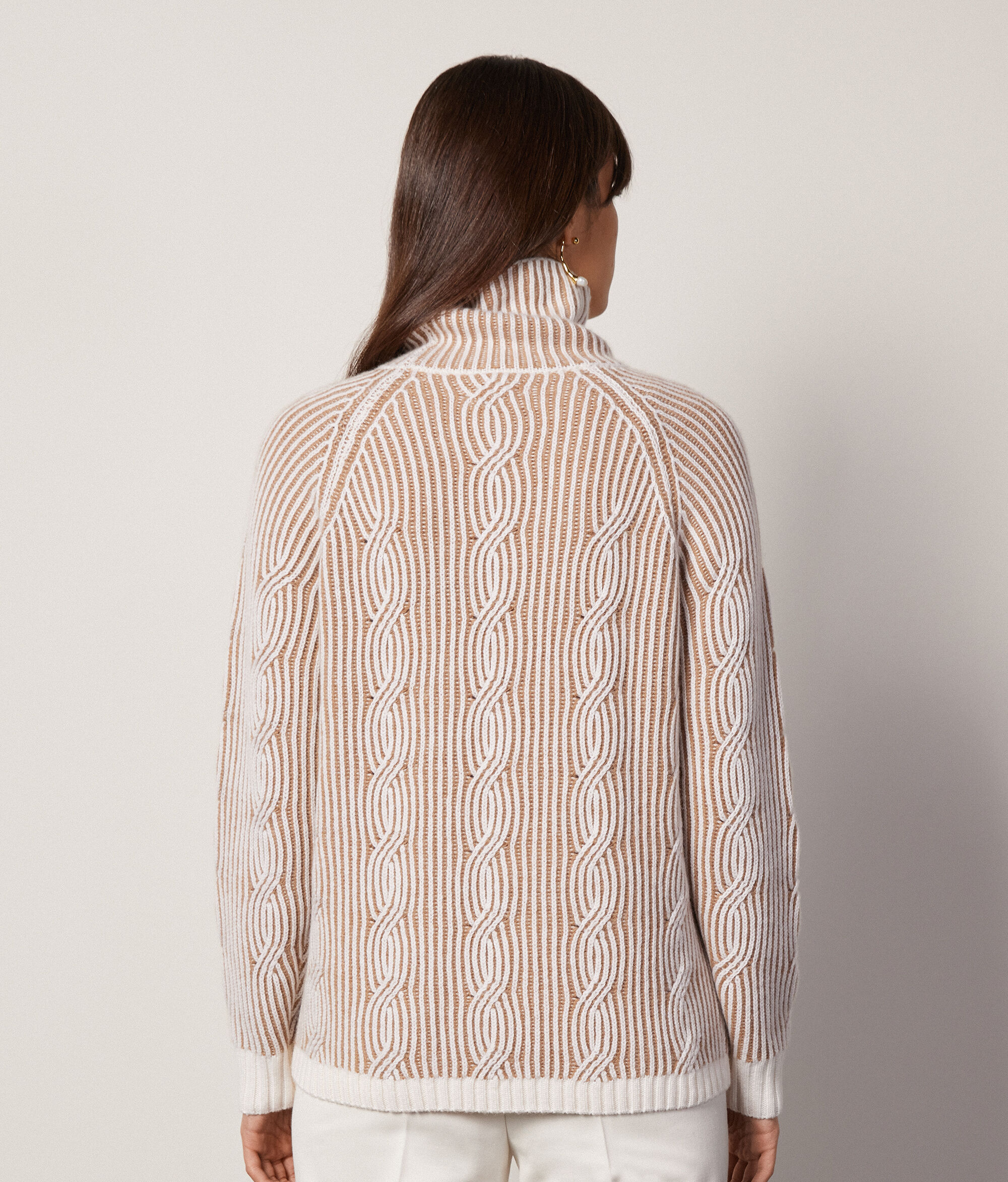 Two-Tone Ultrasoft Cashmere High-Neck Cable-Knit Jumper