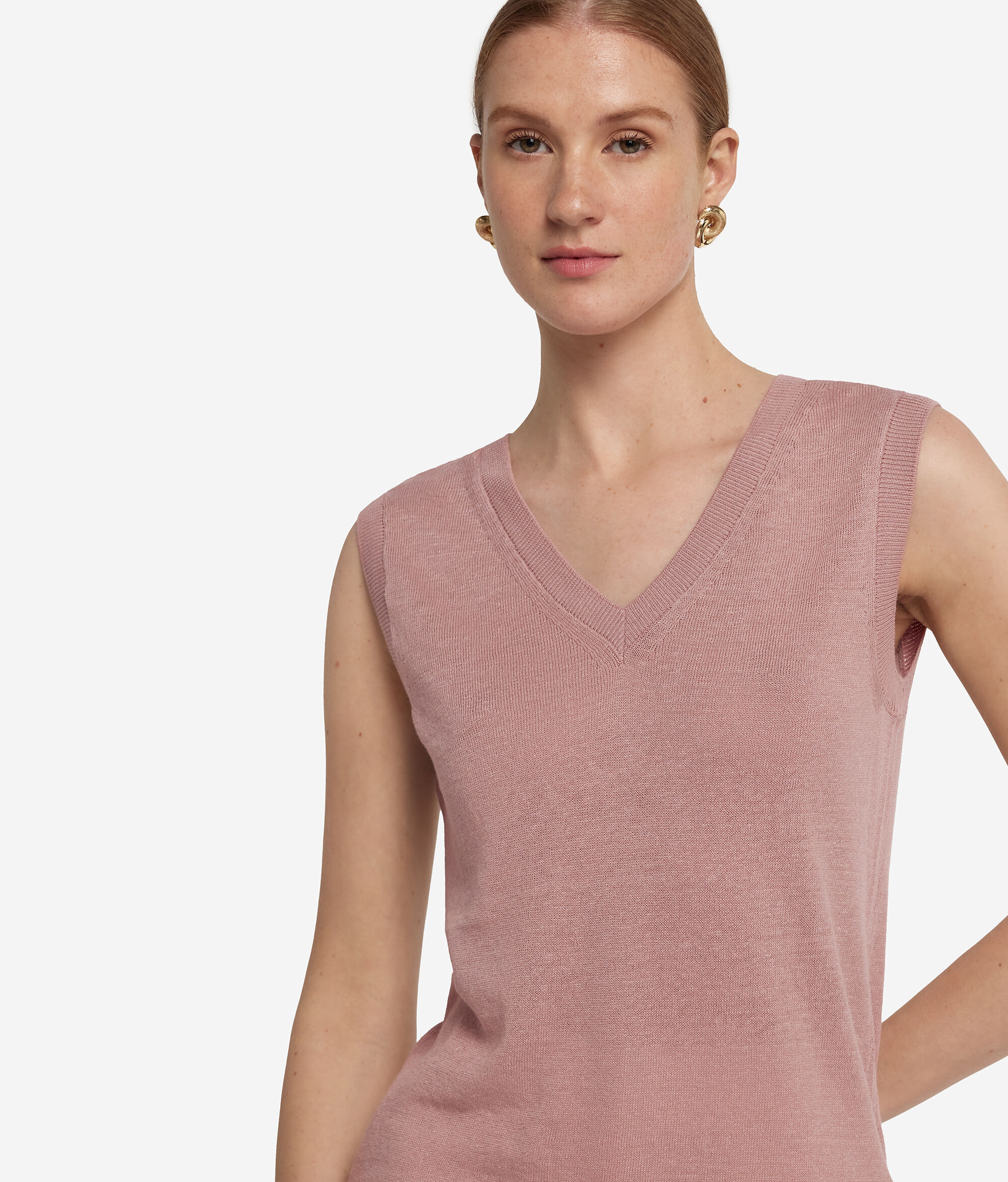 Tanktop mit V-Ausschnitt aus Leinen und Baumwolle