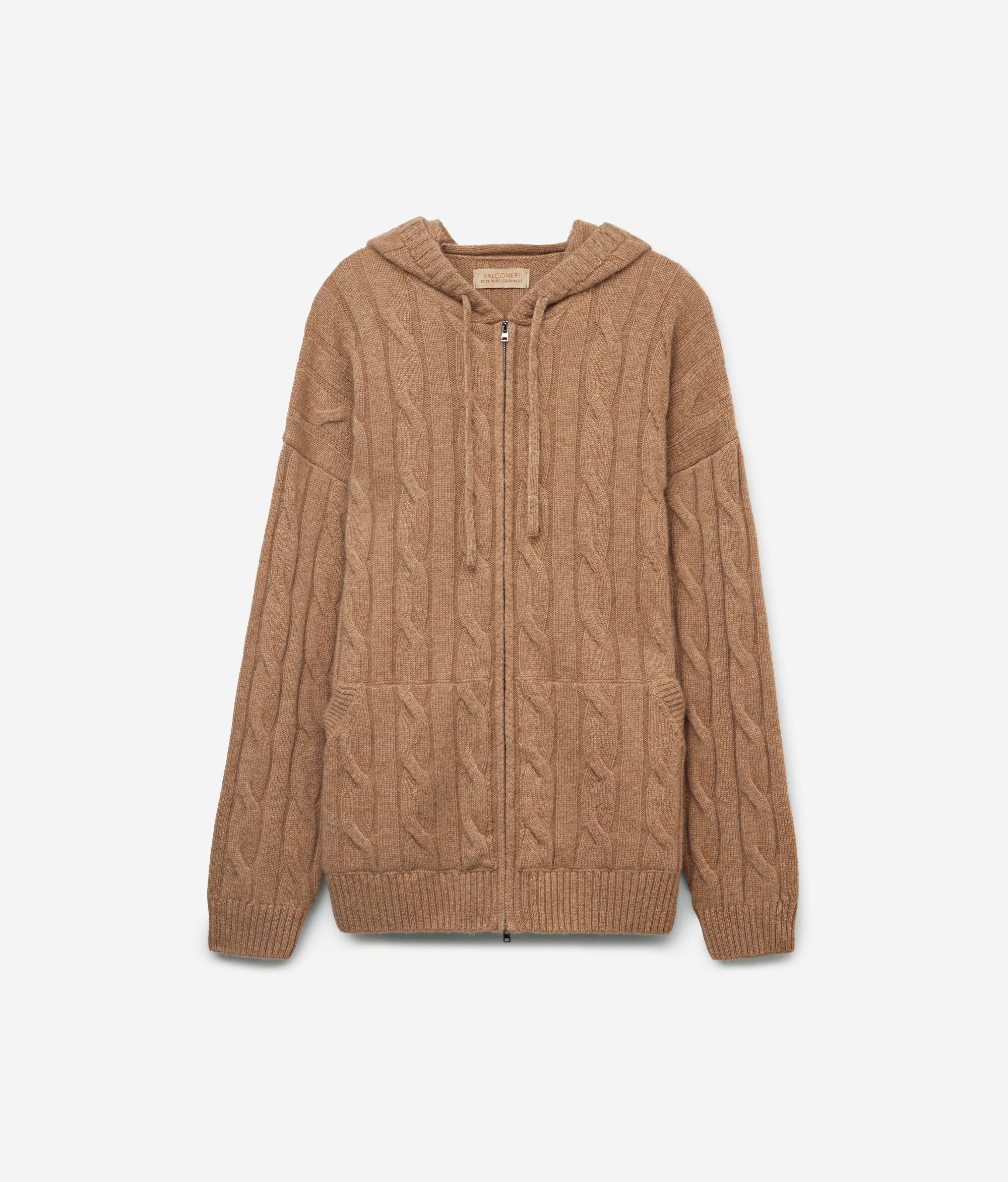 Sweatshirt mit Reißverschluss und Zopfmuster aus Kaschmir Ultrasoft